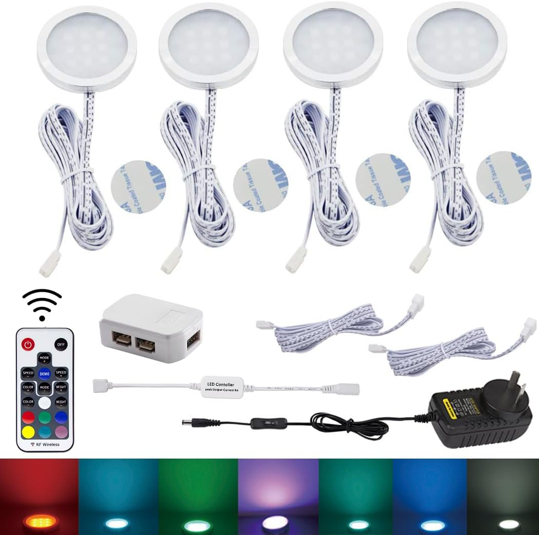 AIBOO RGB Color Changing LED under Cabinet Lighting Kit 4 Packs Aluminum Slim Cabinet LED Puck Lights for Kitchen Counter Wardrobe Counter Furniture Shelf Ambiance Christmas Xmas Decoration Lighting image number 3
