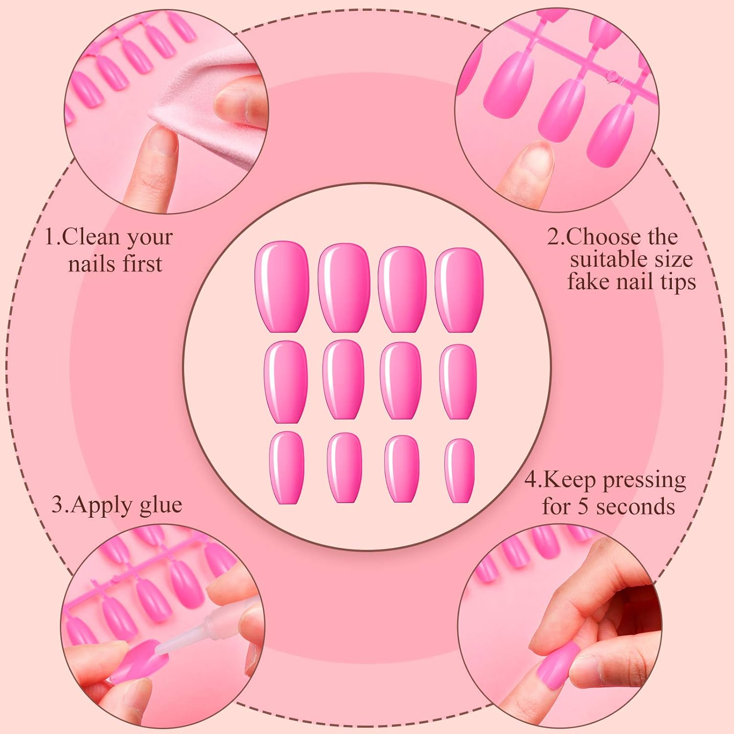 Maitys 720 Pieces 30 Sets Medium Square Press on Nails Glossy Fake Nails Solid Color Artificial Tips Full Cover for Women Girls Ballerina Diy(Classic Colors) image number 5