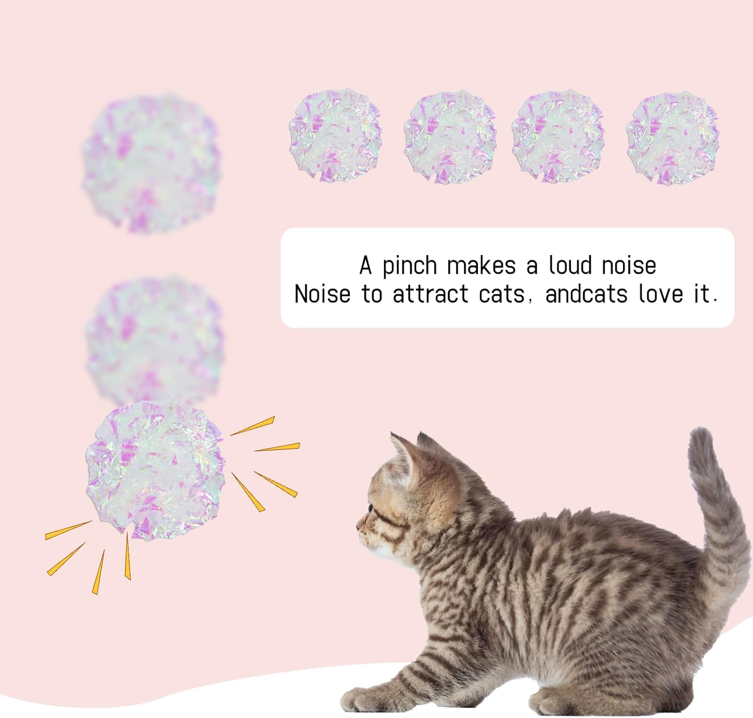 Andiker 20PCS Cat Crinkle Balls, 2.16 Inches Cat Balls with Polyester Film Thick Crinkle Paper Sturdy Cat Toys for Indoor Cats Reducing Boredom and Keep Fit for Cats and Kitten (White) image number 4