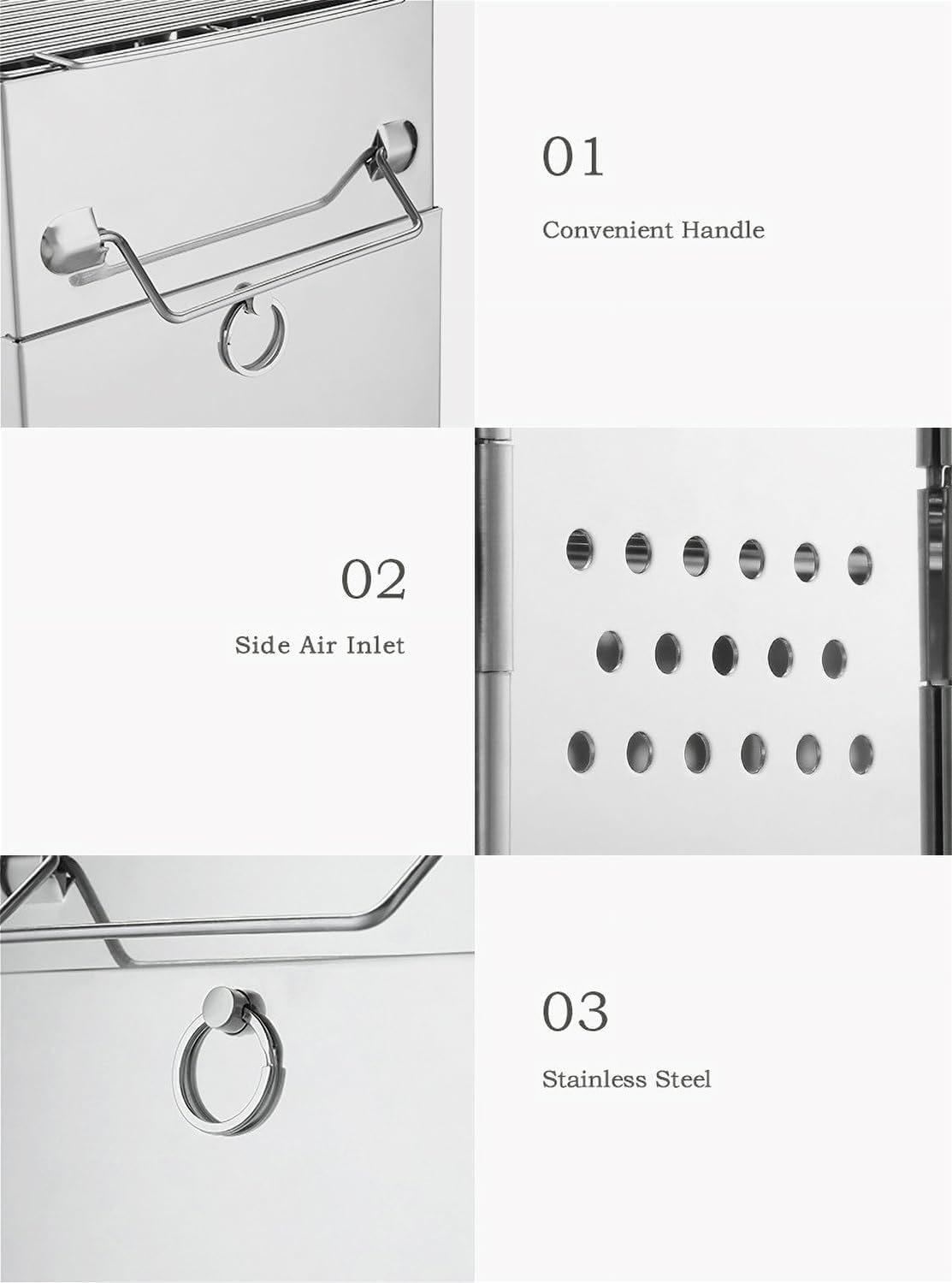 Wood Burning Camp Stove Folding Stainless Steel, Portable Fire Pit Camping Wood Stove with Grill for Hiking Cooking Picnic BBQ (Medium) image number 5