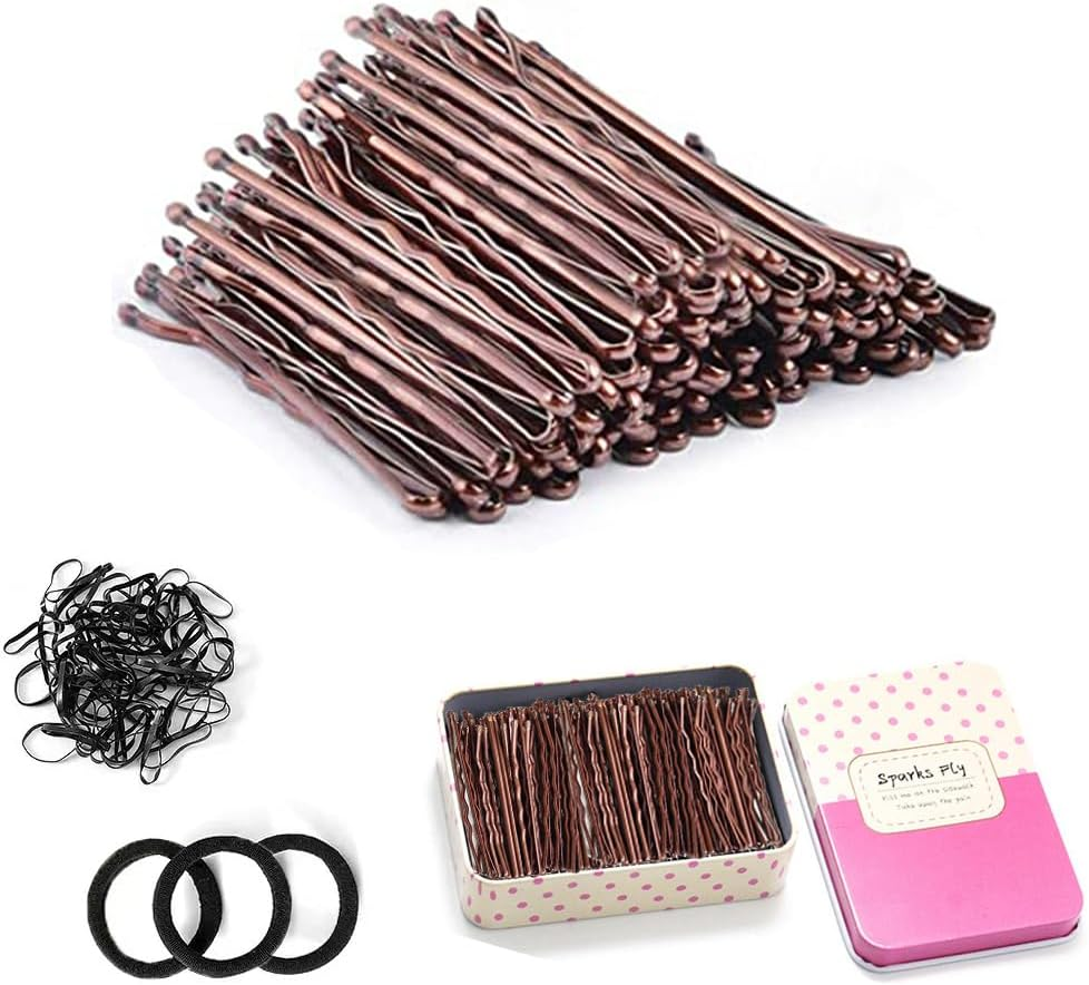 100Pcs Nickel-Free Mini Hair Pins + 3 Large Hair Clips & 30 Small Hair Ties - Brown Bobby Pins for Women & Girls, Non-Slip Hair Grips for Fine/Thick Hair, Bun, Ponytail, Plait - Secure Hold Hair Accessories image number 3