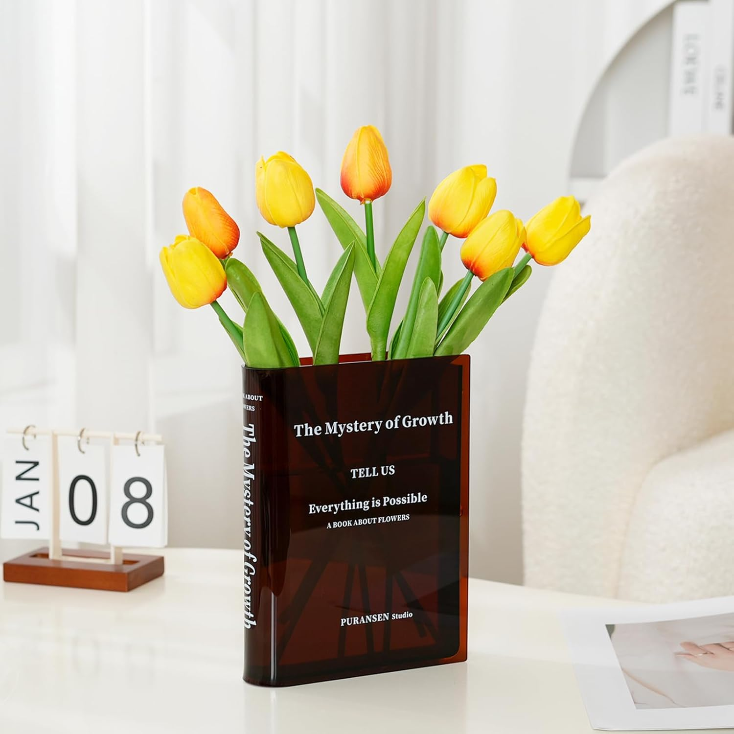 Puransen Book Vase for Flowers Aesthetic Room Decor, Artistic and Cultural Flavor Decorative Acrylic Vase, Unique Home/Bedroom/Office Accent, a Book about Flowers (Clear Color)