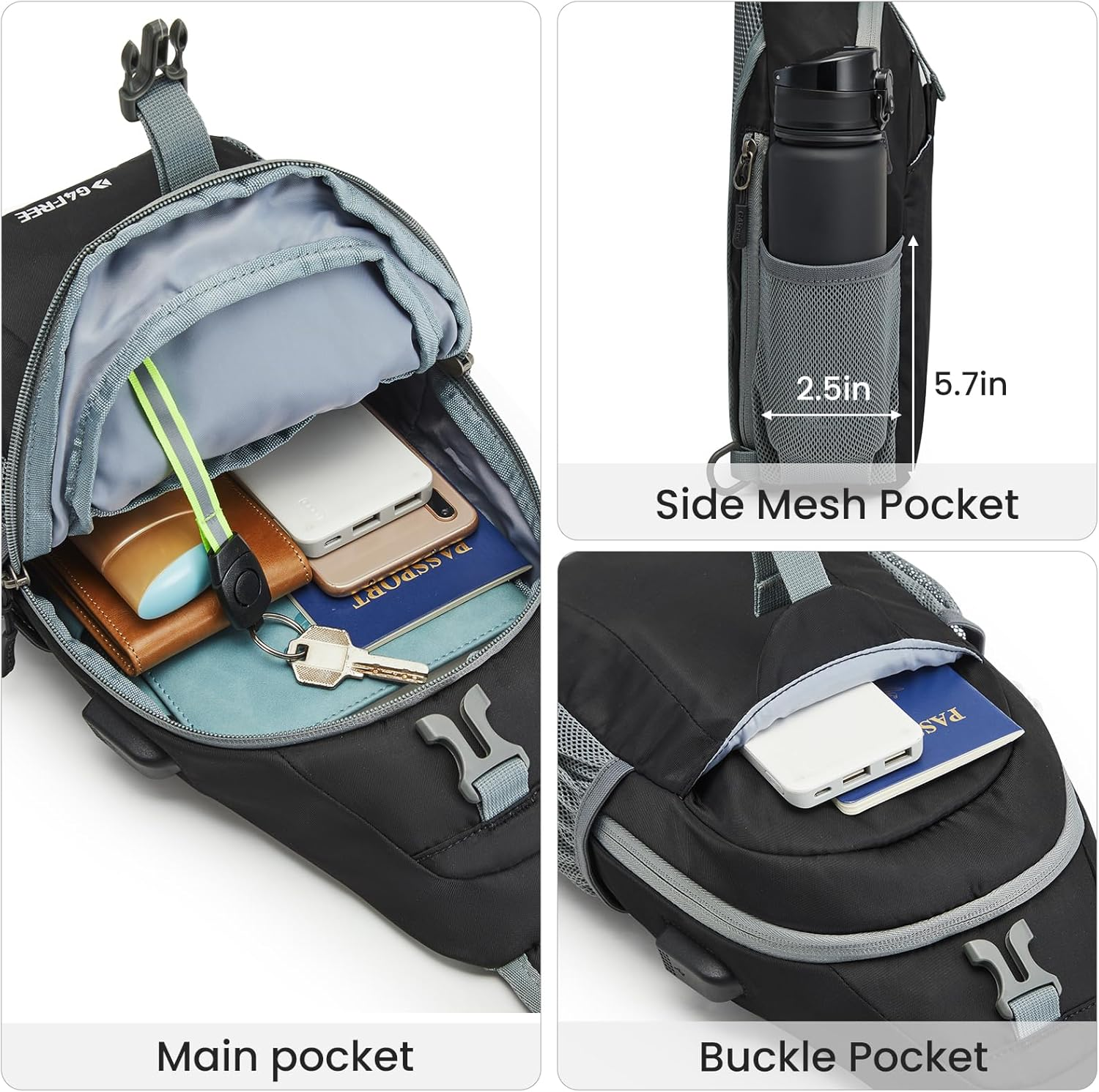 G4Free Sling Bag RFID Crossbody Sling Backpack with USB Charging Port, Travel Hiking Daypack Shoulder Chest Bag for Women Men image number 4