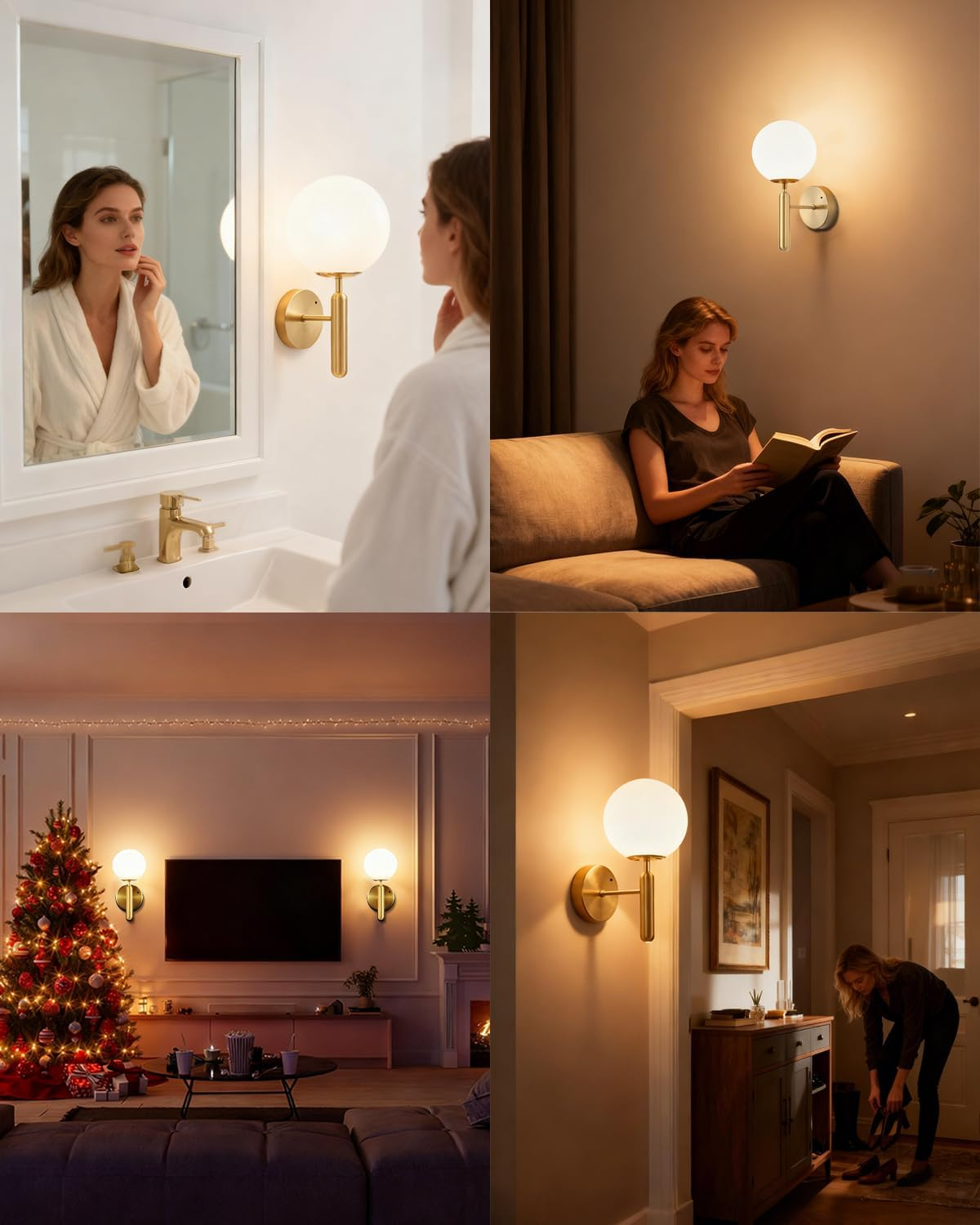 Battery Operated Wall Sconces Set of 2, Rechargeable Wireless Battery Wall Lights with 6000Mah Dimmable RGB Bulbs, 16 Colors Gold Wall Lamps with Remote for Bedroom Living Room Hallway image number 6