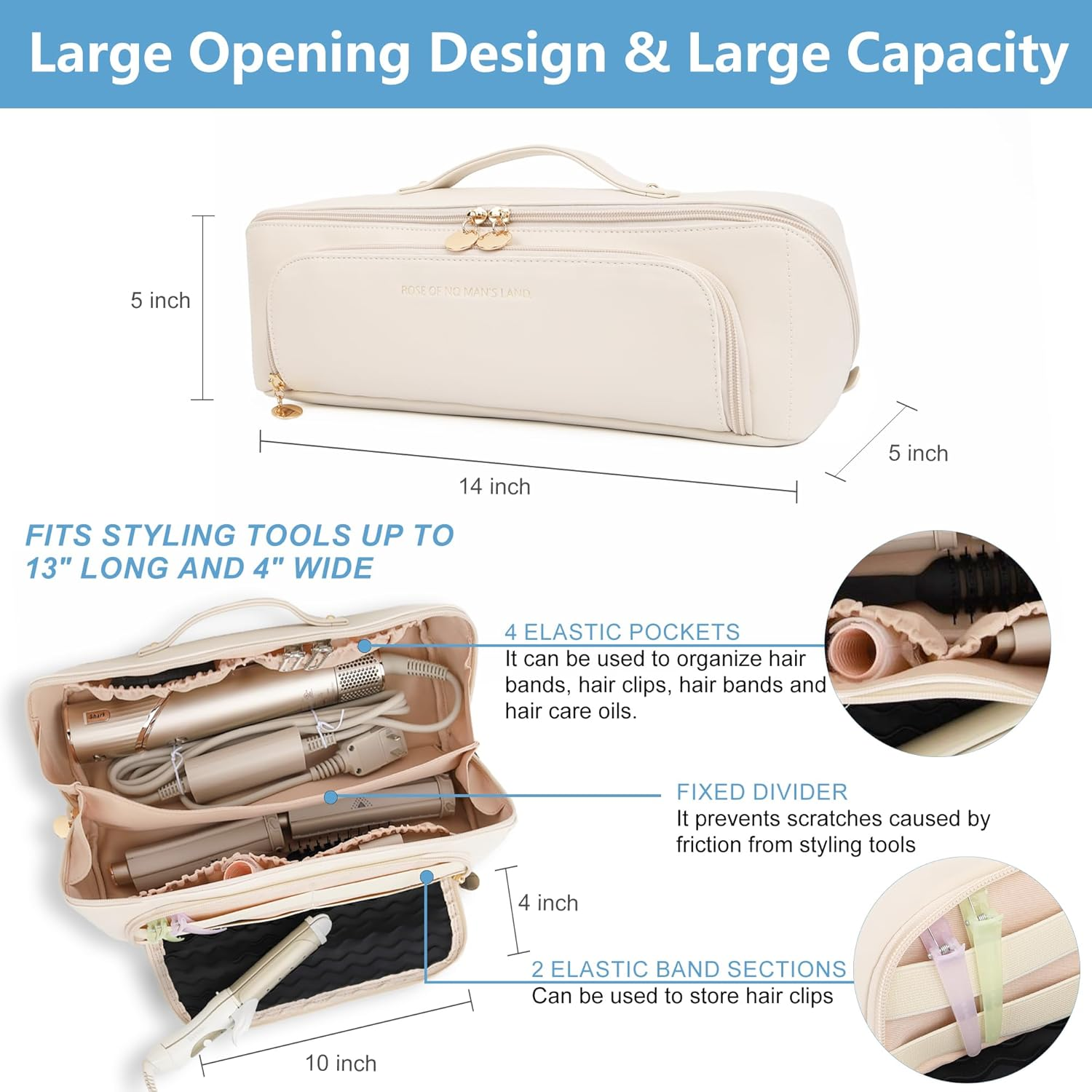 Linpr Hot Hair Tools Travel Bag with Heat Resistant Silicone Mat, Women Travel Essentials Organizer Case for Straighteners, Curling Irons, Hot Air Brushes, Hair Dryer Storage Bags 2 in 1 (White) image number 4