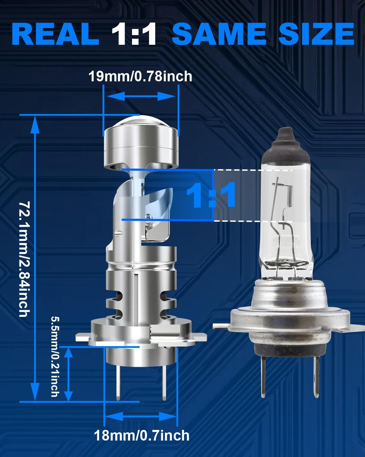 H7 LED Headlight Bulbs, KATUR Upgraded 800% Ultra Brightness 30000LM 6000K Xenon White Real 1:1 Mini Size Plug and Play H7 LED Bulbs with Projector Lens, Pack of 2 image number 2