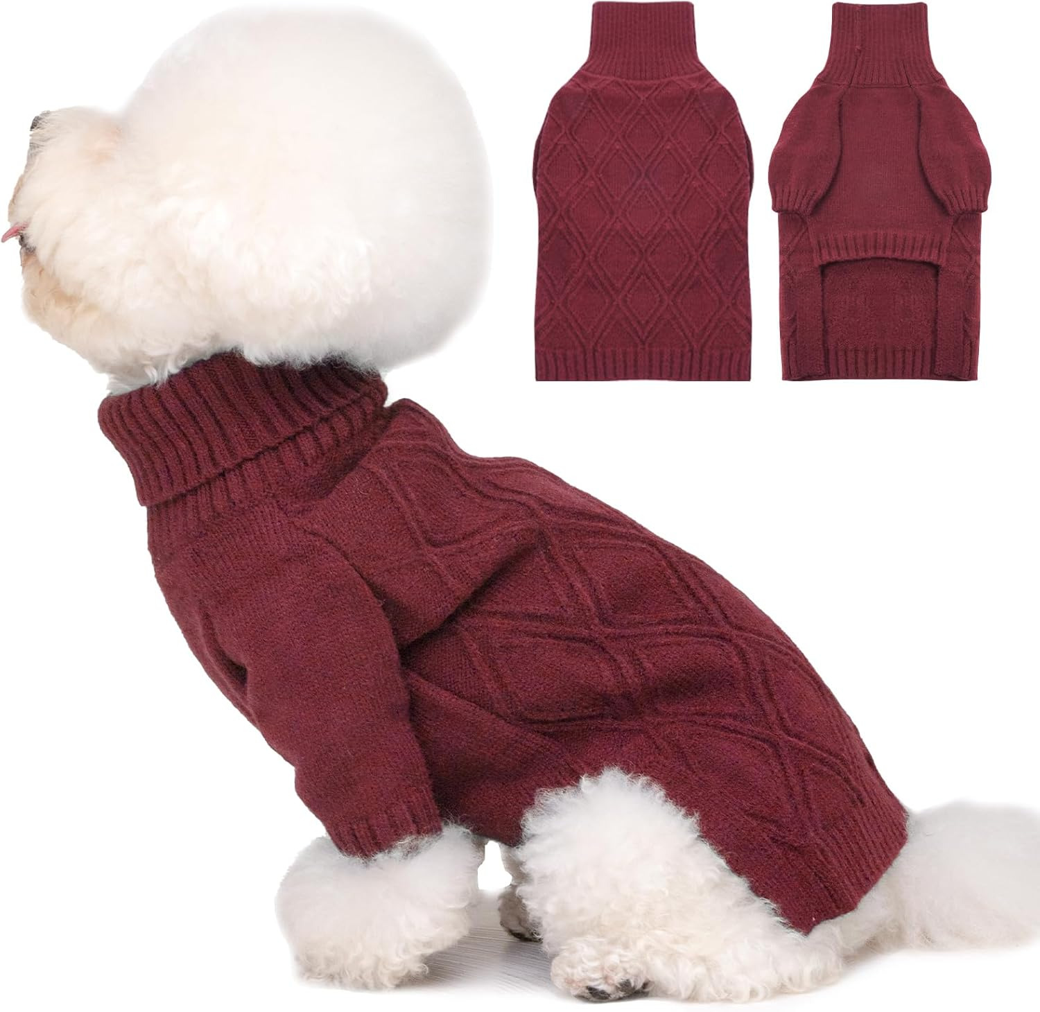 DENTRUN Dog Sweater Jumper, Turtleneck Knitting Dog Sweater, Fleece Jumpers Pullover Sweatshirt for Dogs Cats, Pullover Pajama Dog Coat, Elastic Dog Jumper image number 6