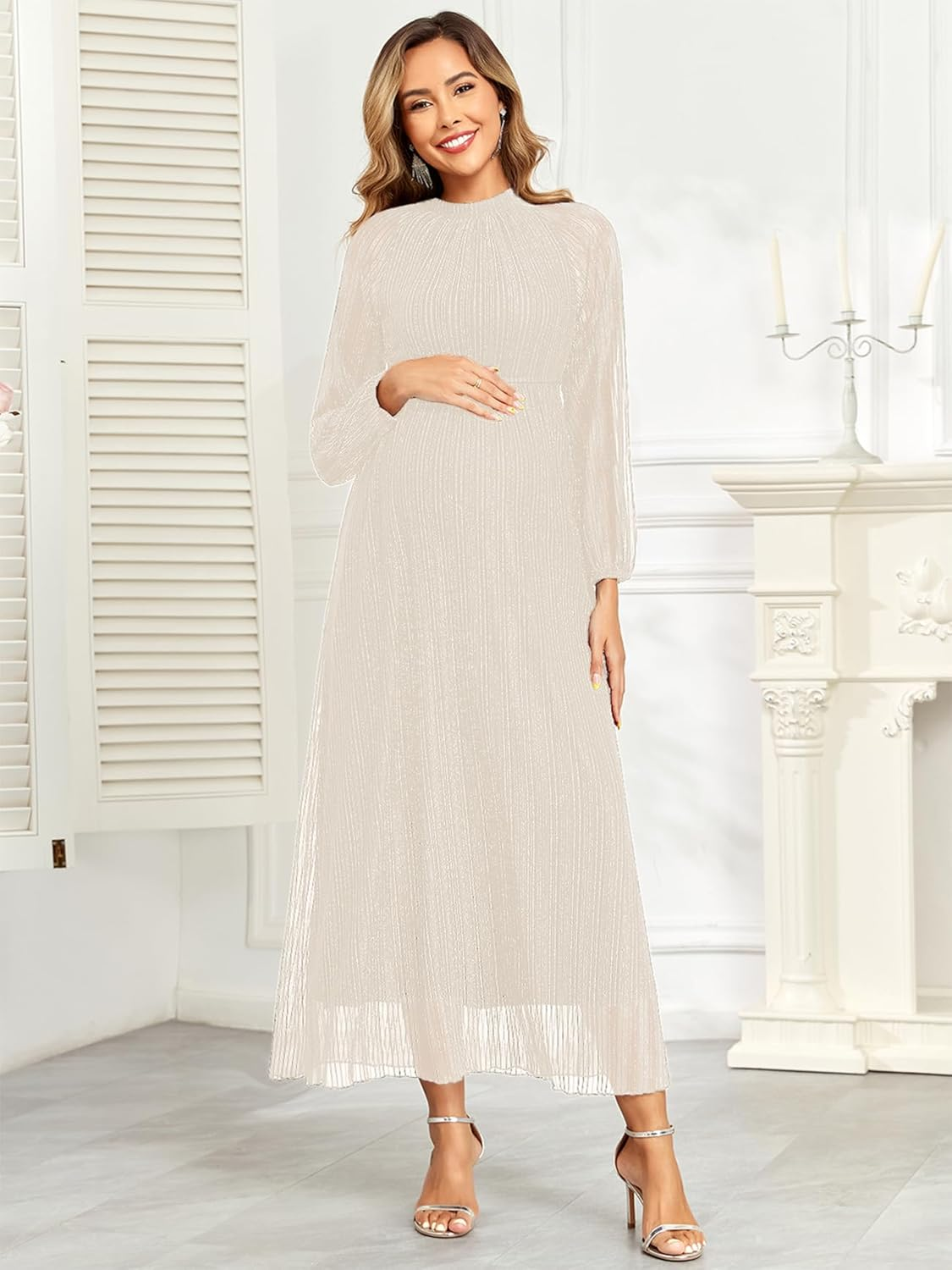 CYCLAMEN Formal Maternity Dress Sparkly Halter Neck A-Line Maxi Gown Baby Shower Pregnancy Photoshoot Wedding Guests image number 4