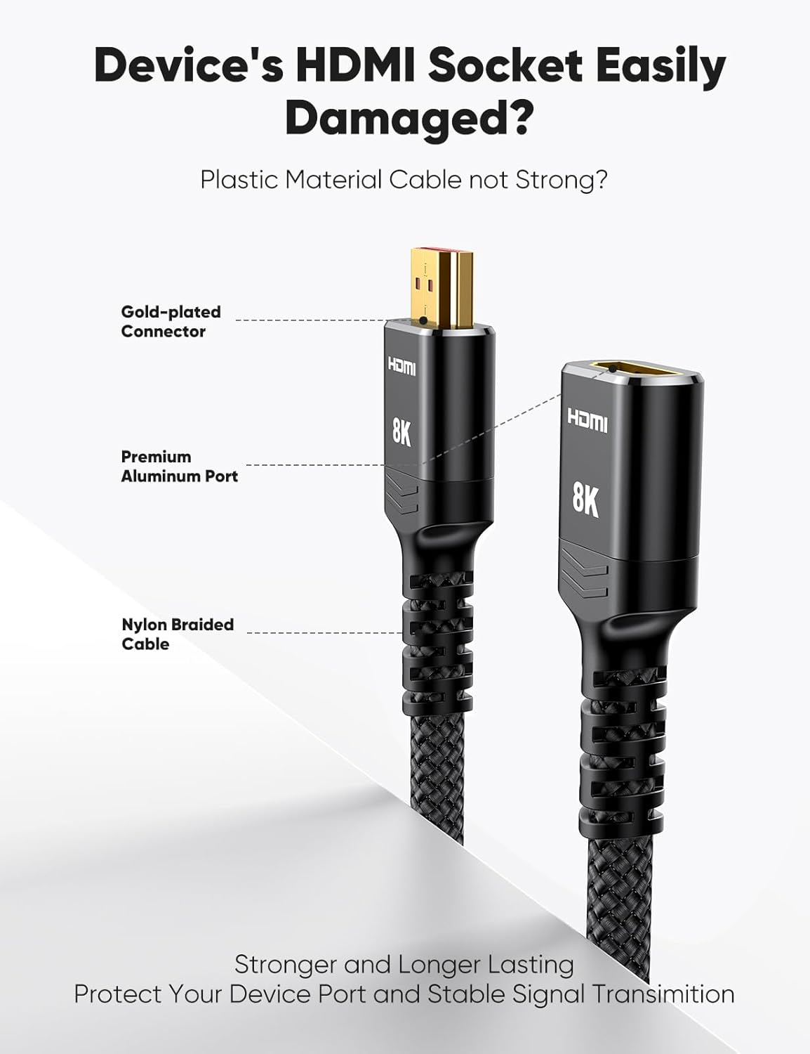 Highwings 8K 4K HDMI Extender Cable, Short HDMI Extension Cable 2.1 4K@30Hz/ 60Hz/ 120Hz, Ultra High Speed HDMI Adapter Male to Female Compatible with PS5 Roku Stick Blu Ray Player HDTV Laptop 0.3M image number 4