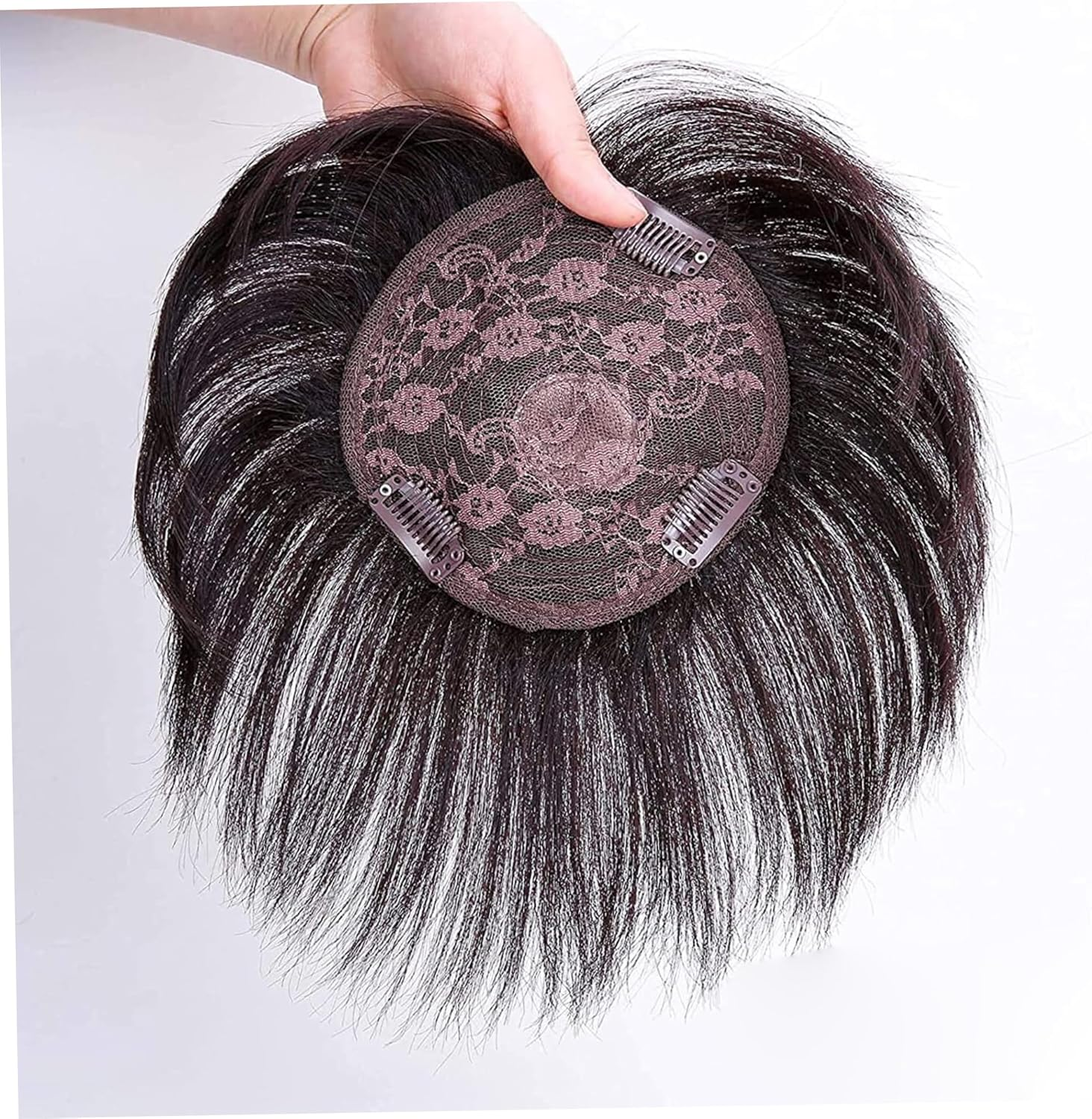 Short Hair Wigs, Human Hair Topper Thinning Hair Topper Clip in Hairpieces 20Cm Dark Brown Hair Extensions for Women image number 5