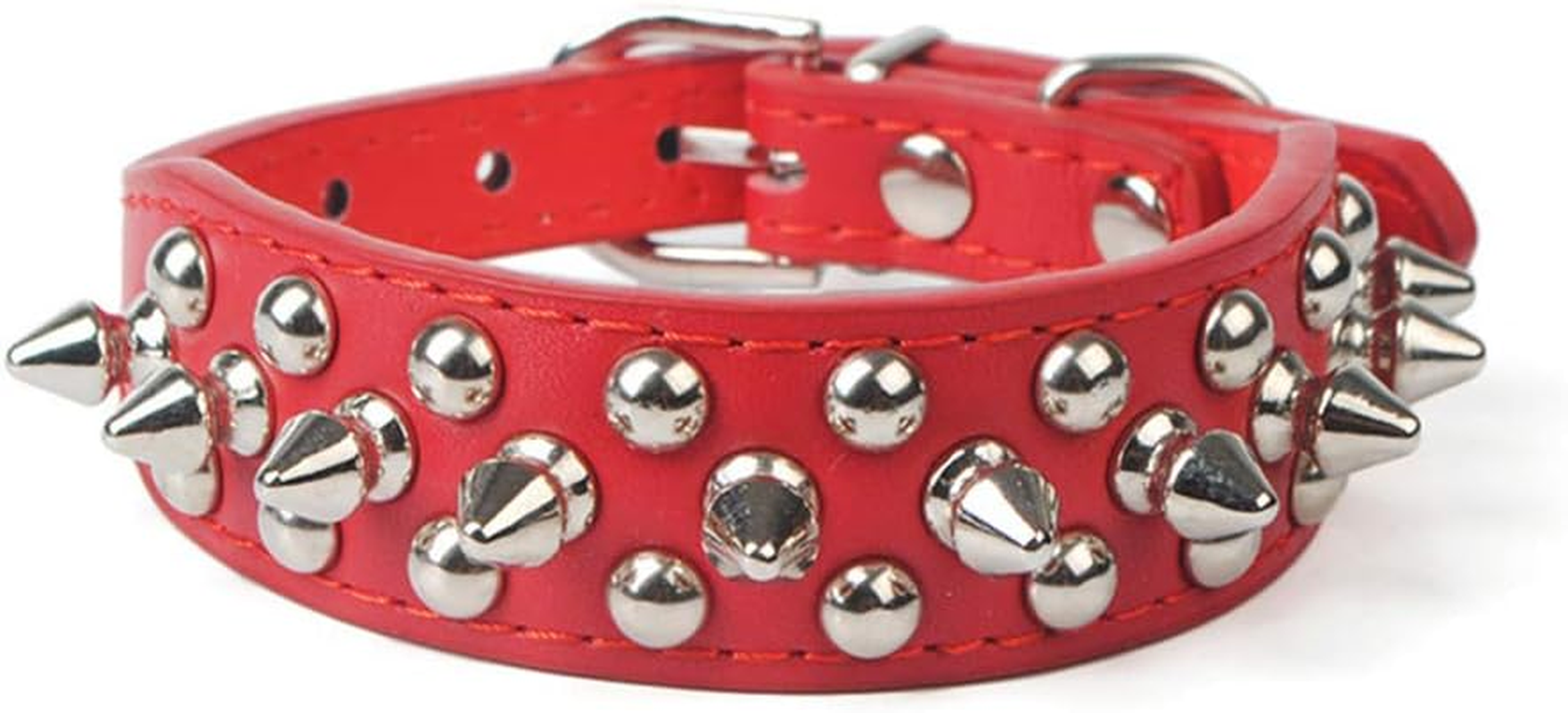DOGGYZSTYLE Spiked Studded Rivet Leather Dog Collar for Cats Puppy Small Medium Pets(16"-18.5" Neck,Red) image number 5
