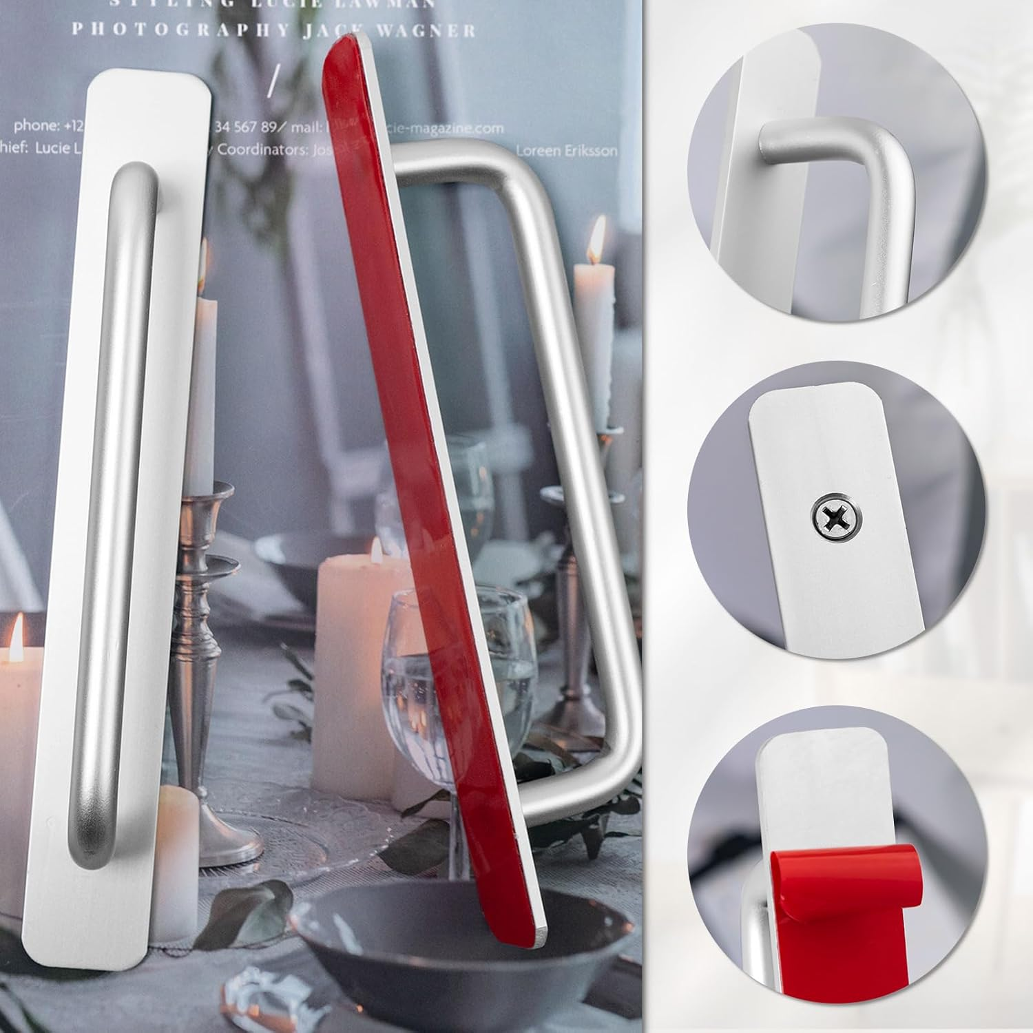 4 PCS Adhesive Cabinet Handles, No Drilling Drawer Pulls, Aluminum Alloy Stick on Door Handles, Window Handles for Kitchen, Cupboard Sliding Closet, Dresser Closet (Silver) image number 2