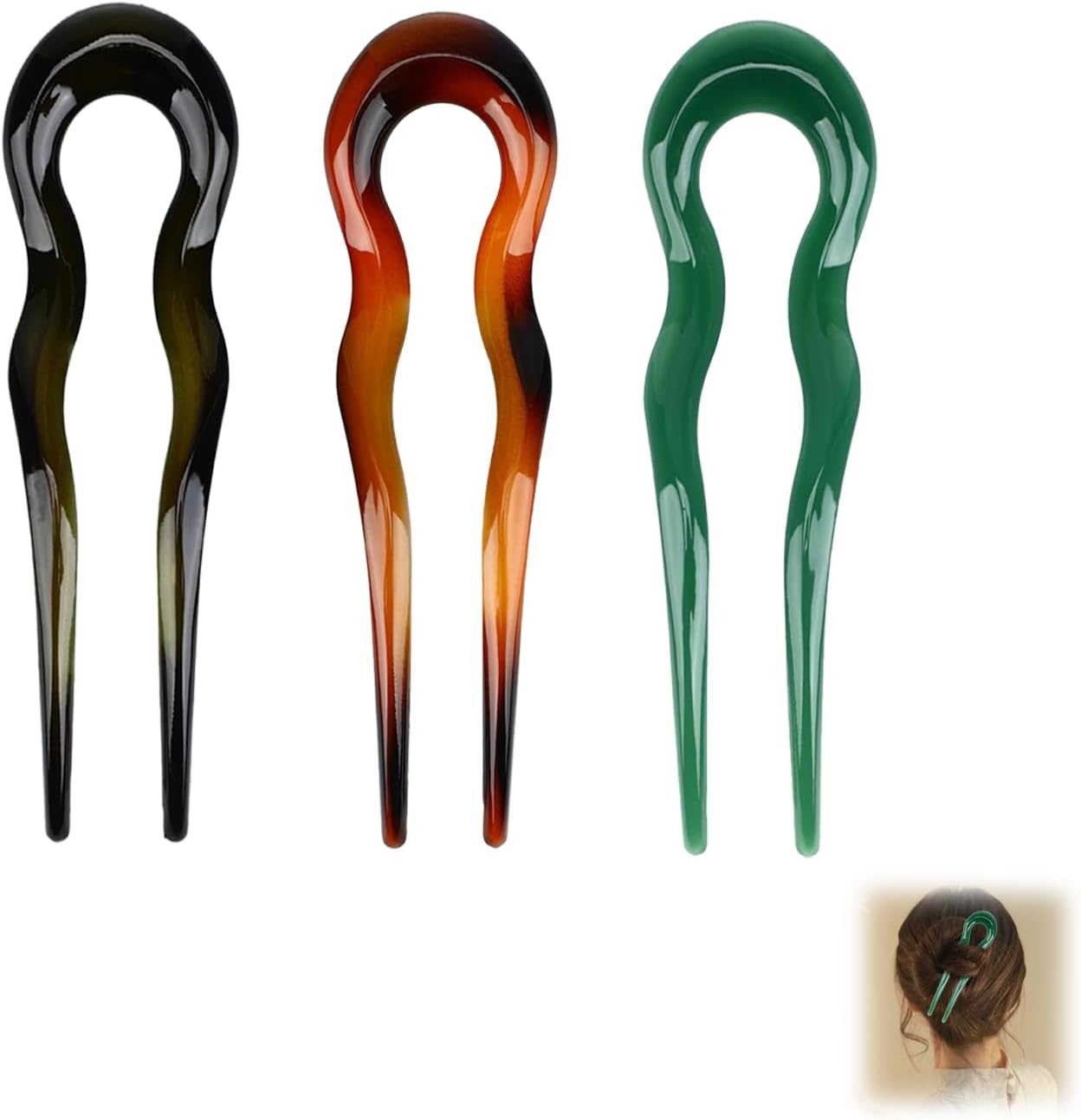 ONBPIY French Hair Pin 3 Pcs U Shaped Hair Pins for Women Updos Buns Hair Clip Hairstyle Accessories for Thin Thick Hair image number 2