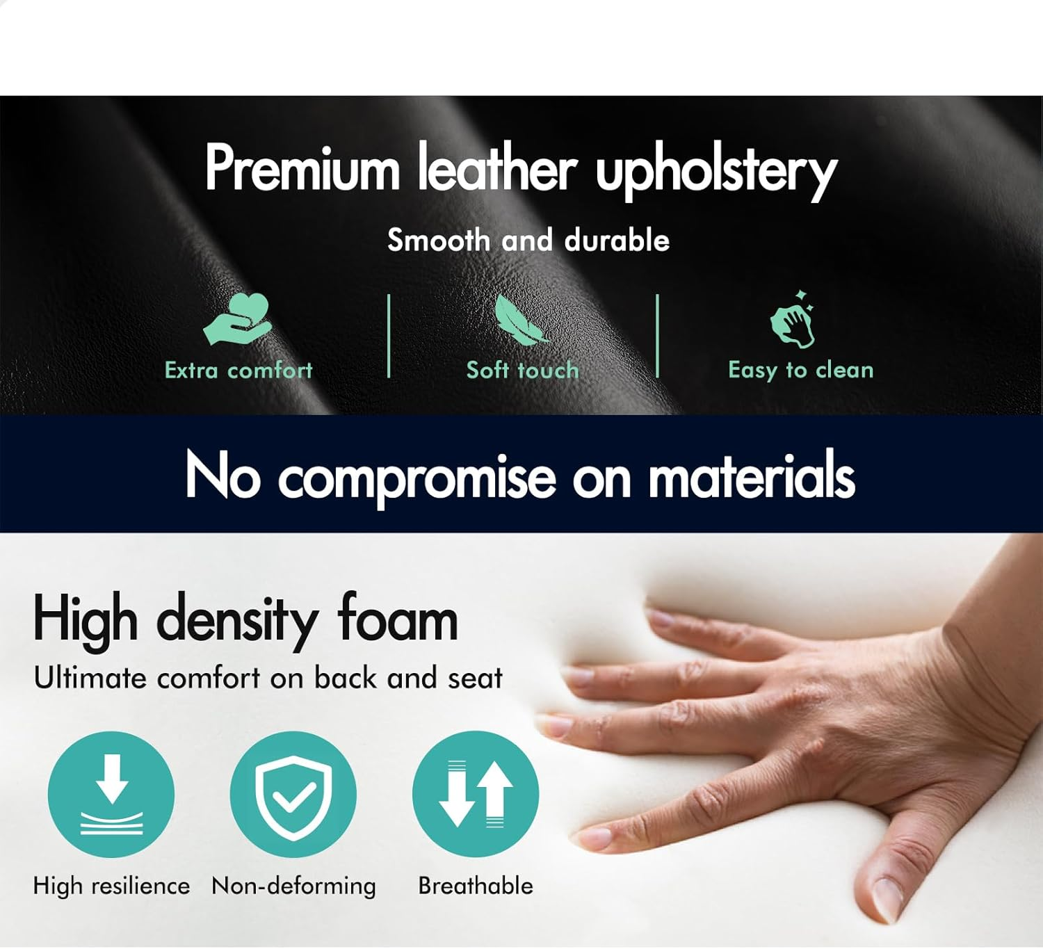 ALFORDSON Armless Criss-Cross Desk Chair with Ottoman Stool, Ergonomic Cross Leg Office Chair with Channel-Tufted Mid-Back Design, Tilt & Height Adjust and Swivel, 180Kg Max, Xavi PU Leather Black - Boucle White image number 5