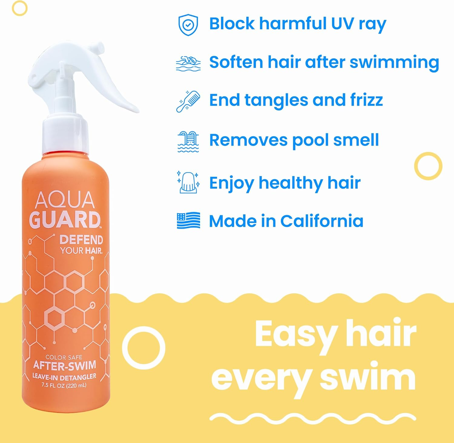 Aquaguard Pre-Swim Hair Defense + UV Leave-In Detangler Swim Hair Care Bundle | Made in California | Prevents Chlorine Damage + Softens Hair While Swimming