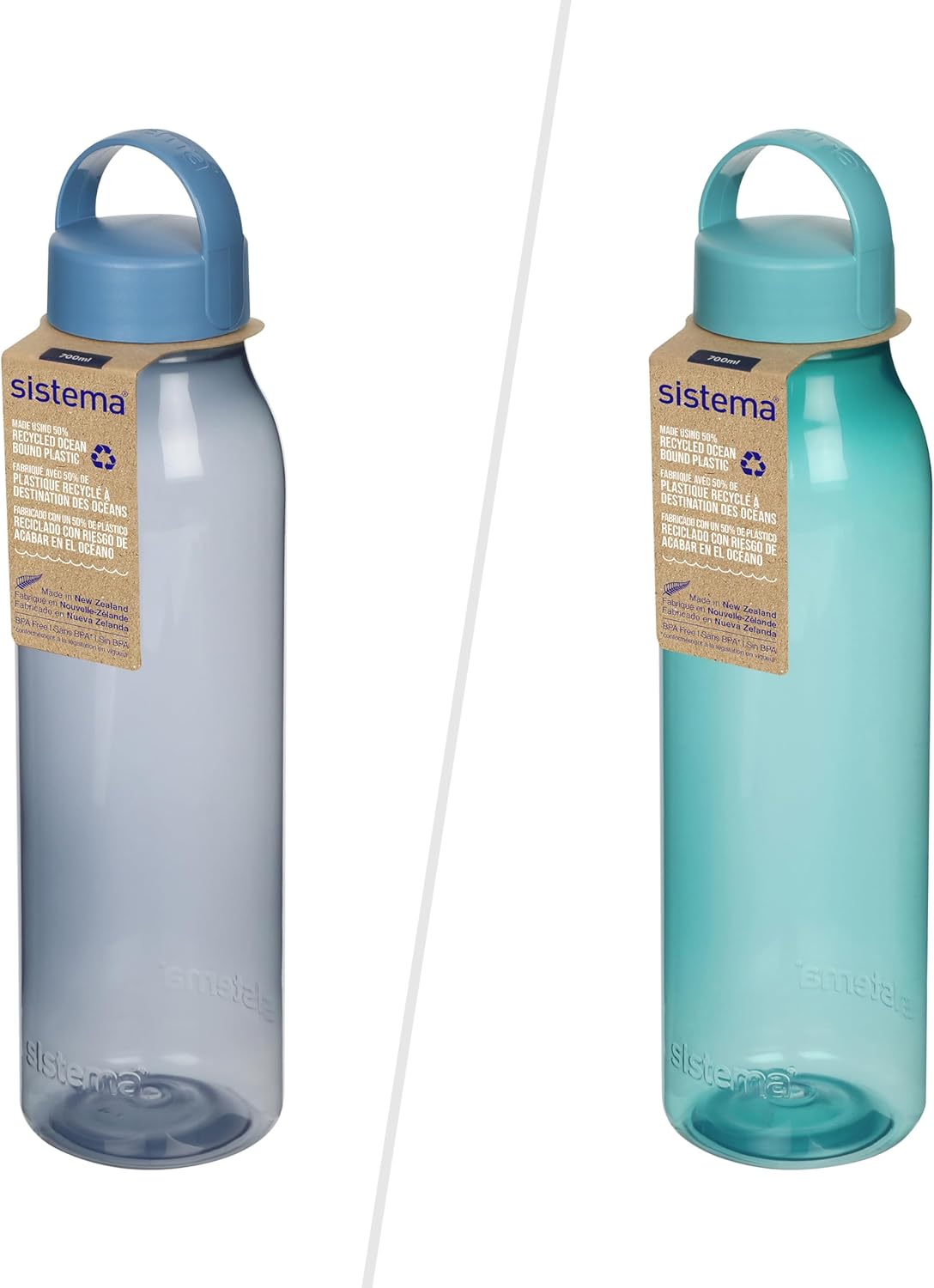 Sistema Ocean Bound Plastic Revive Water Bottle 700 Ml | Reusable Water Bottle | Bpa-Free, Made Using Recycled Plastic | Teal or Blue (Colour Not Selectable) | 1 Count