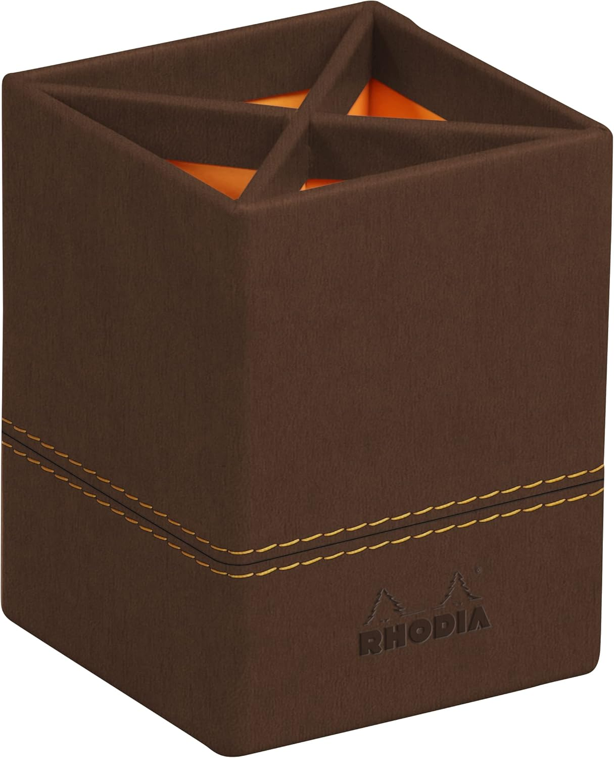 RHODIA 194532C - Peacock Pencil Holder - 8X8X11 Cm - Orange Saddle Stitching - Faux Leather Exterior - Home Office Collection Rhodiarama - Office Organization & Design Storage