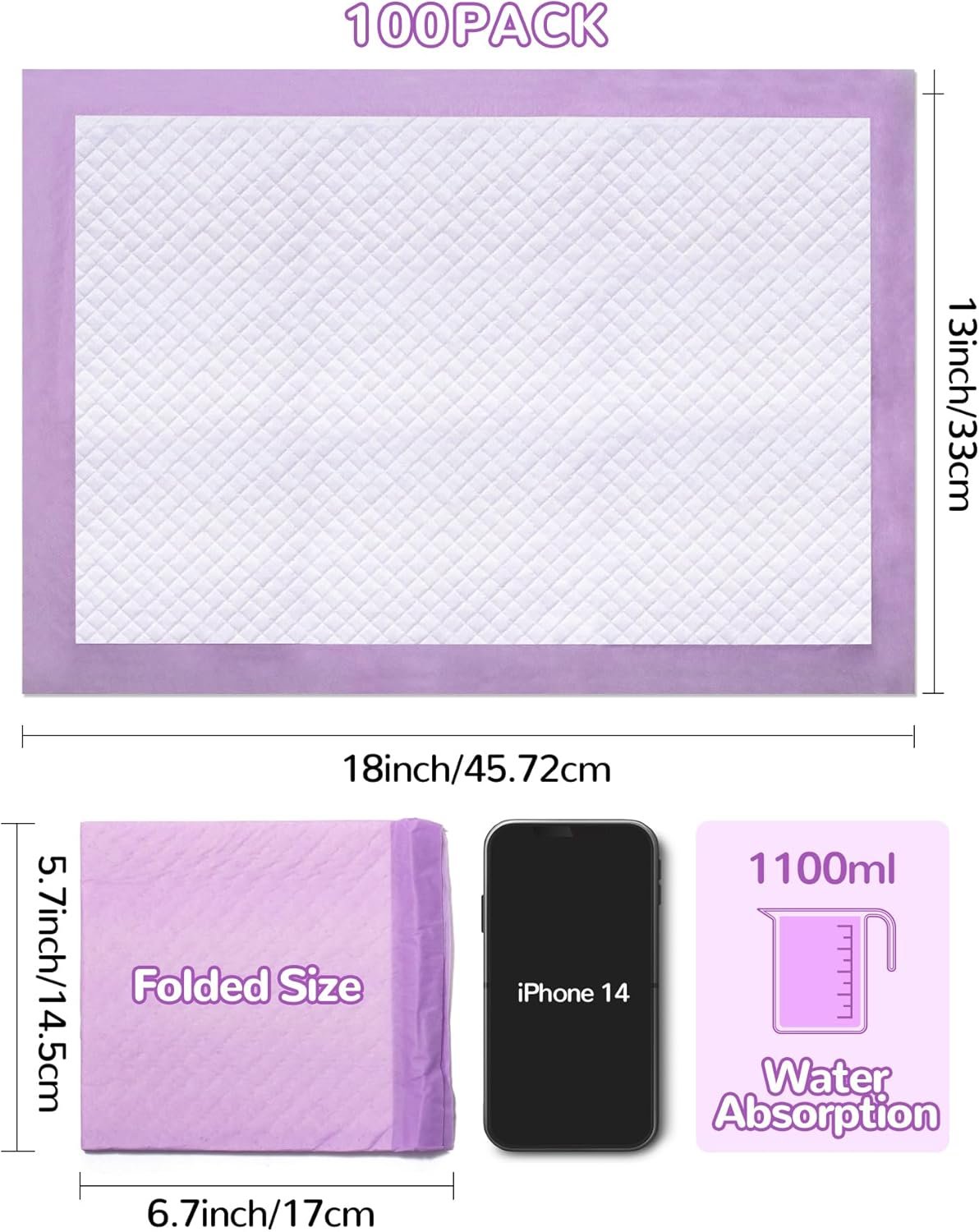 Baby Disposable Changing Pads 100 Pack Ultra Soft Waterproof Diaper Changing Liners 13 X 18 In image number 2