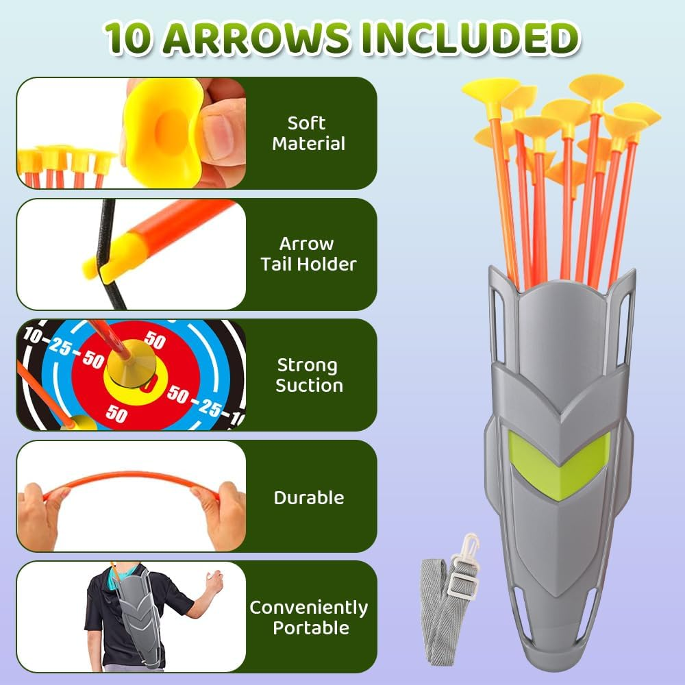 AUTOWT Bow and Arrow Toys with LED Light up Archery, Indoor Outdoor Activity Toy Play Set with 10 Suction Cup Arrows, Target & Quiver for Kids Boys Girls 4 5 6 7 8 9 10+ (Green) - Pink image number 5