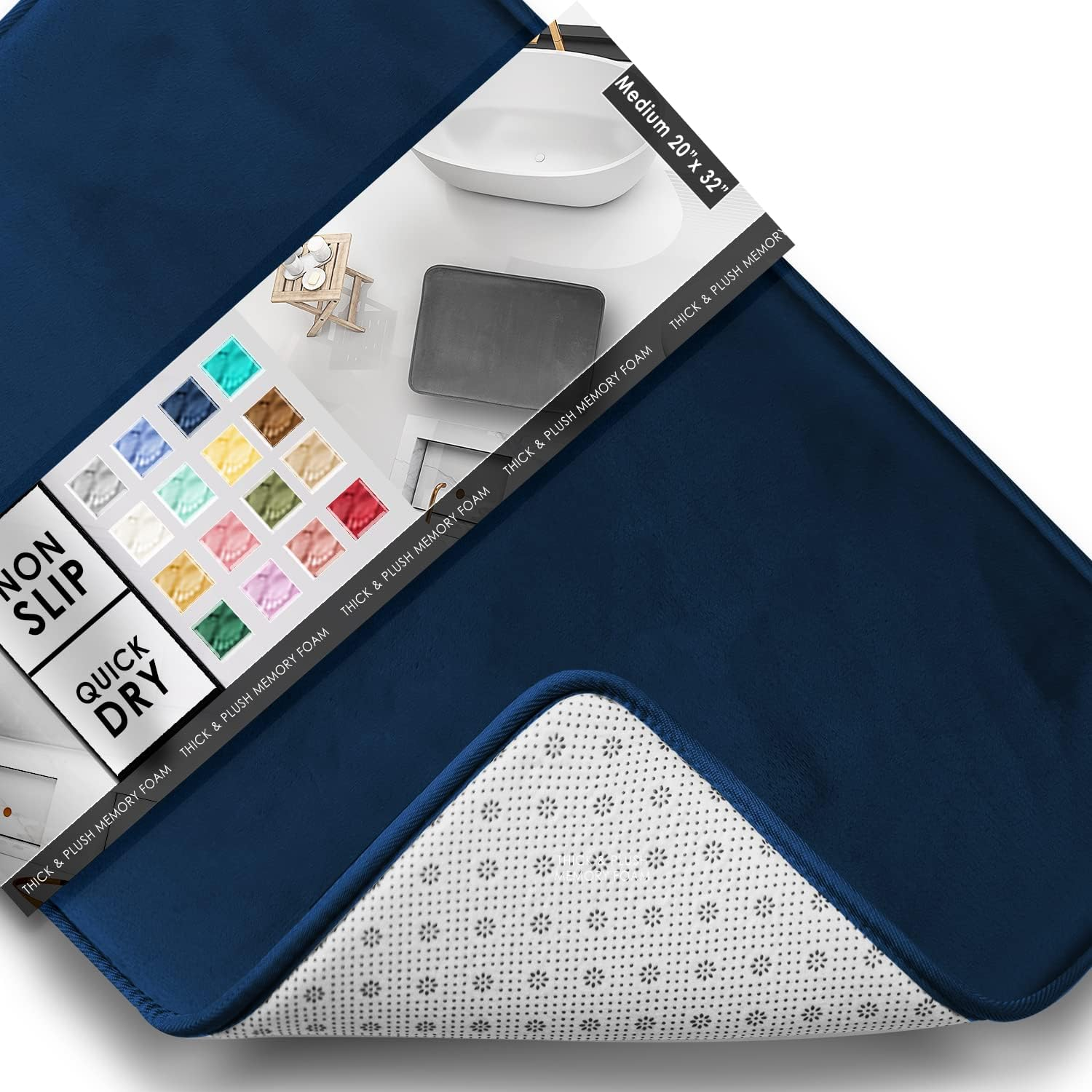 Clara Clark Bathroom Rugs, Velvet Memory Foam Bath Mat, Non-Slip, Machine Washable Bath Rugs - Dries Quickly, Ultra Soft Plush Bath Mats for Bathroom, 17 X 24, Grey