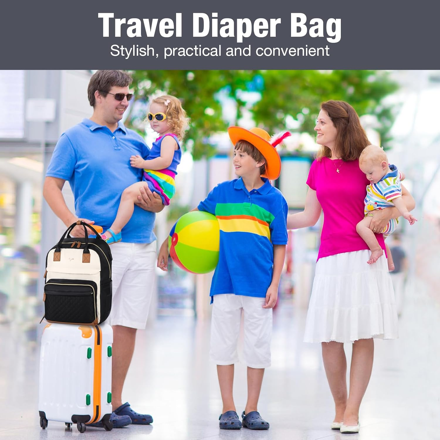 Lekebobor Nappy Bag, Multifunctional Baby Bag Backpack, Expandable 25L-37L Diaper Bag Nappy Changing Bags with Changing Pad and Earphone Hole for Mom, Black image number 1