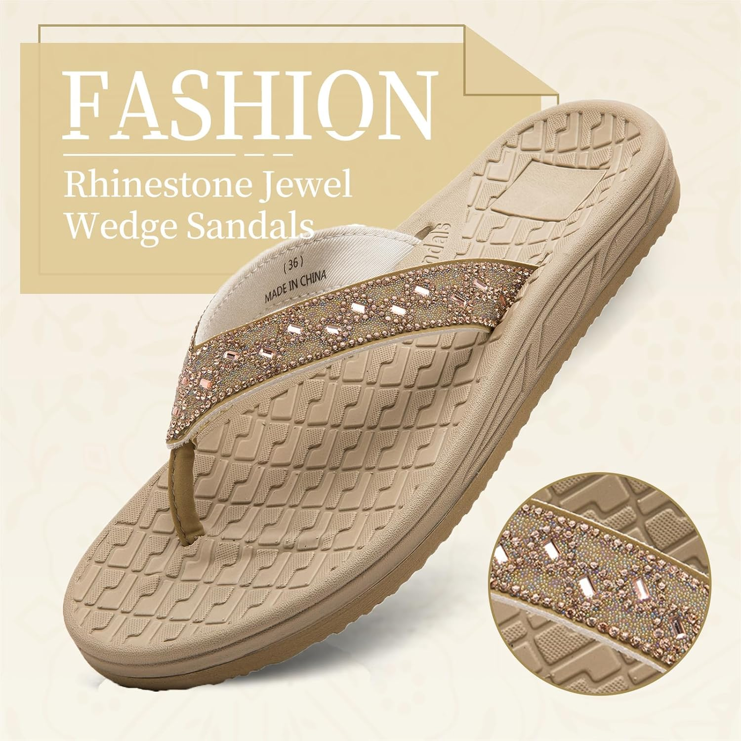 Flip Flops for Women with Arch Support Rhinestone Comfortable Summer Beach Walking Thong Sandals Orthotic Rubber Soles Flip Flop Slippers Slip on Indoor Outdoor image number 3