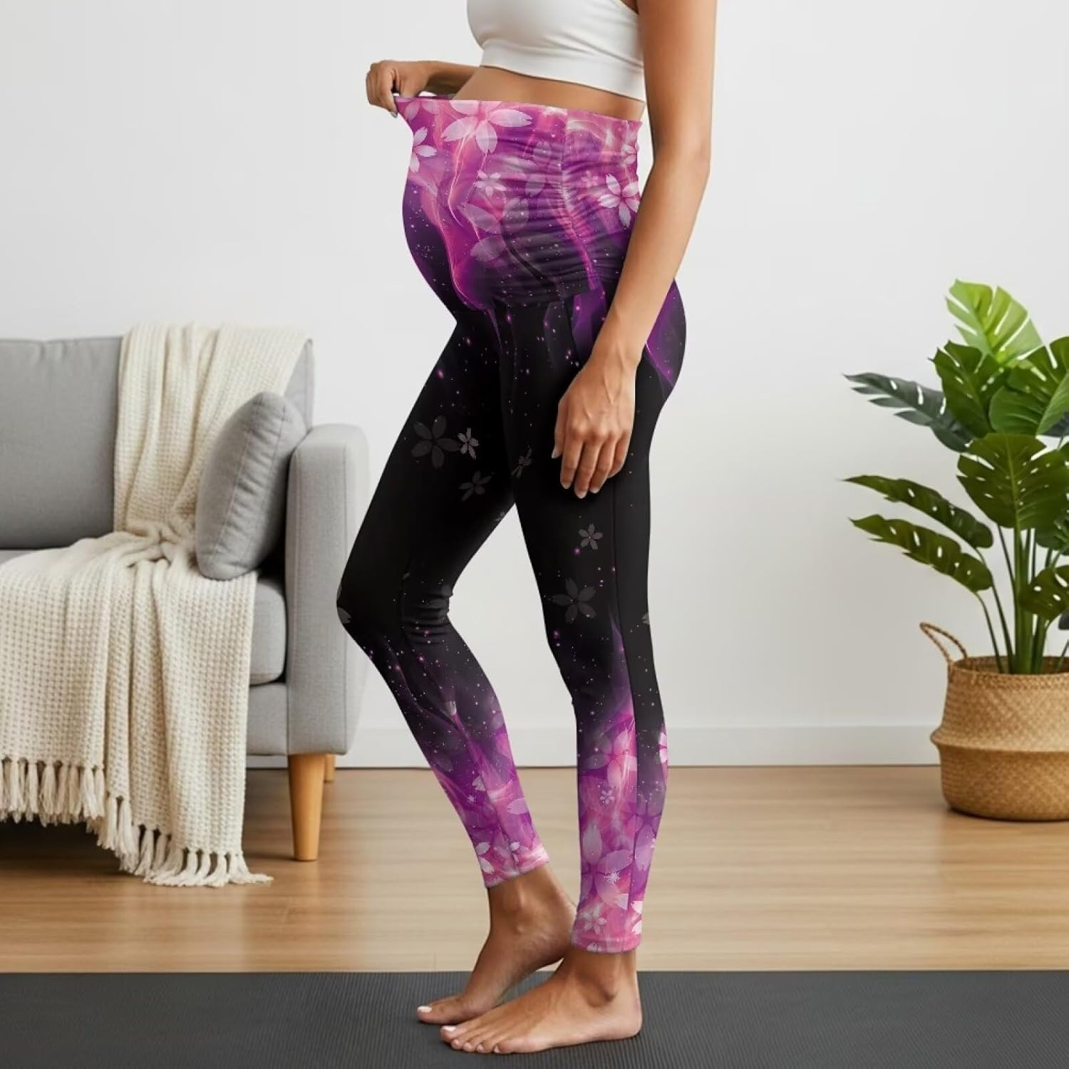 AFPANQZ Maternity Leggings Pregnant Pants over the Belly with Pockets High Waisted Stretch for Workout Tights Yoga Sweatpants image number 4