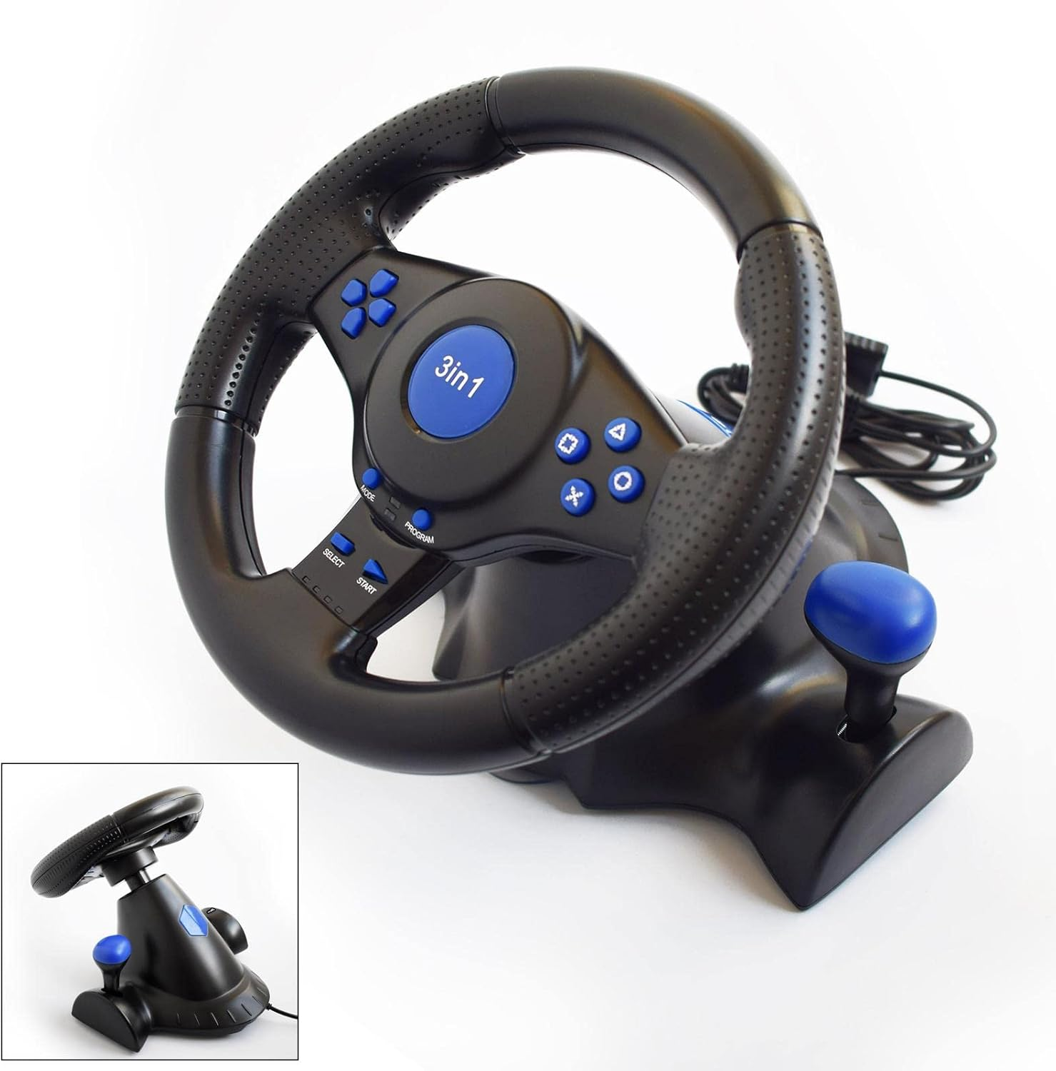 Racing Steering Wheel for PS3 PC Game, USB Vibration, with Pedals Brake