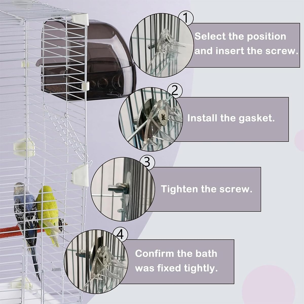 AIMALL Extra Large Transparent Parrot Bird Bath Box, Tiger Skin Xuan Feng Starling Bath Basin with Drawer, Clear Bird Cage Accessories - 13 X 15.5 X 15.5 Cm image number 3