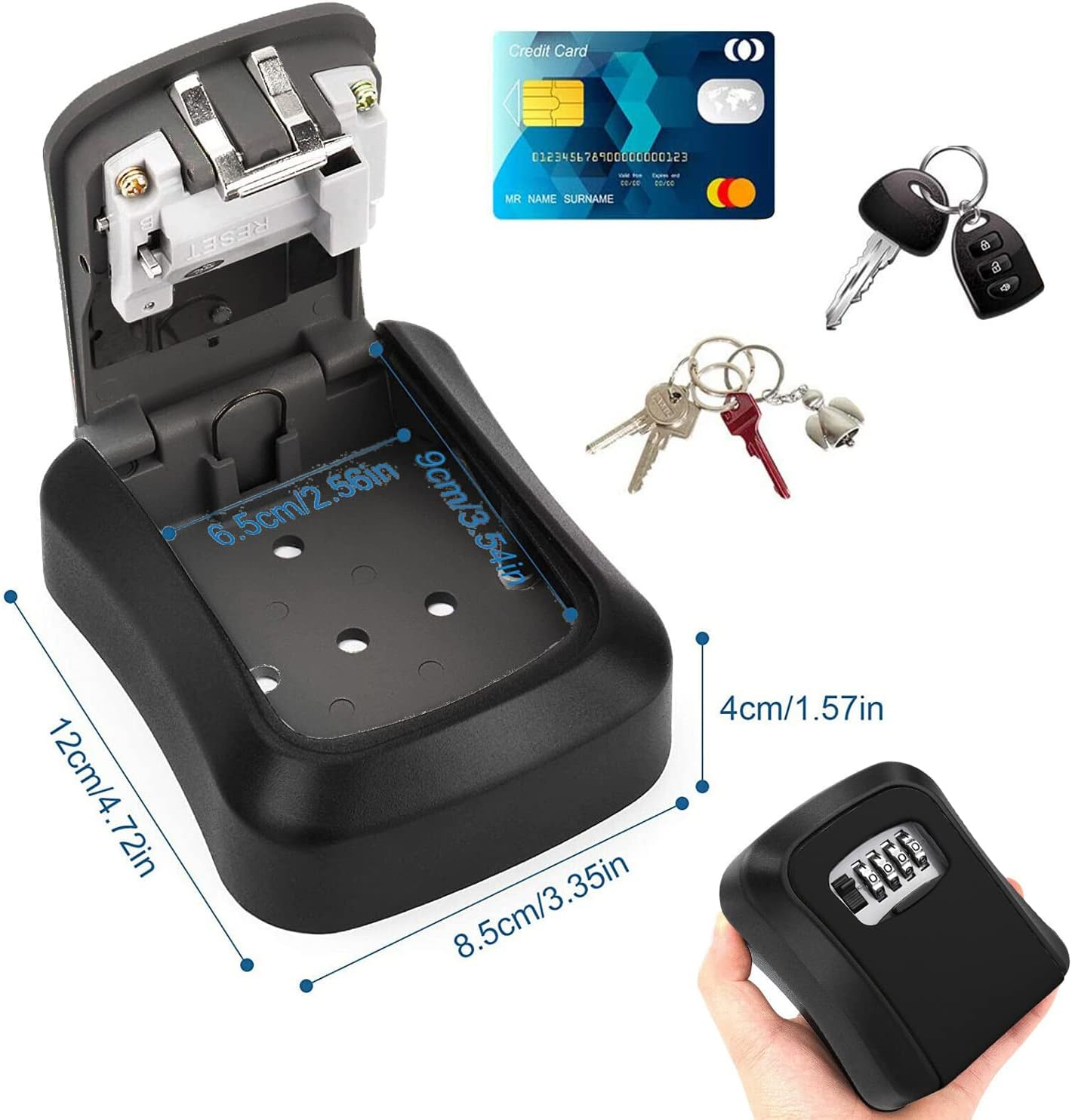 Key Lock Box, Wall Mountable Combination Lock Key Safe Storage Box Security Home Outdoor Digit image number 4