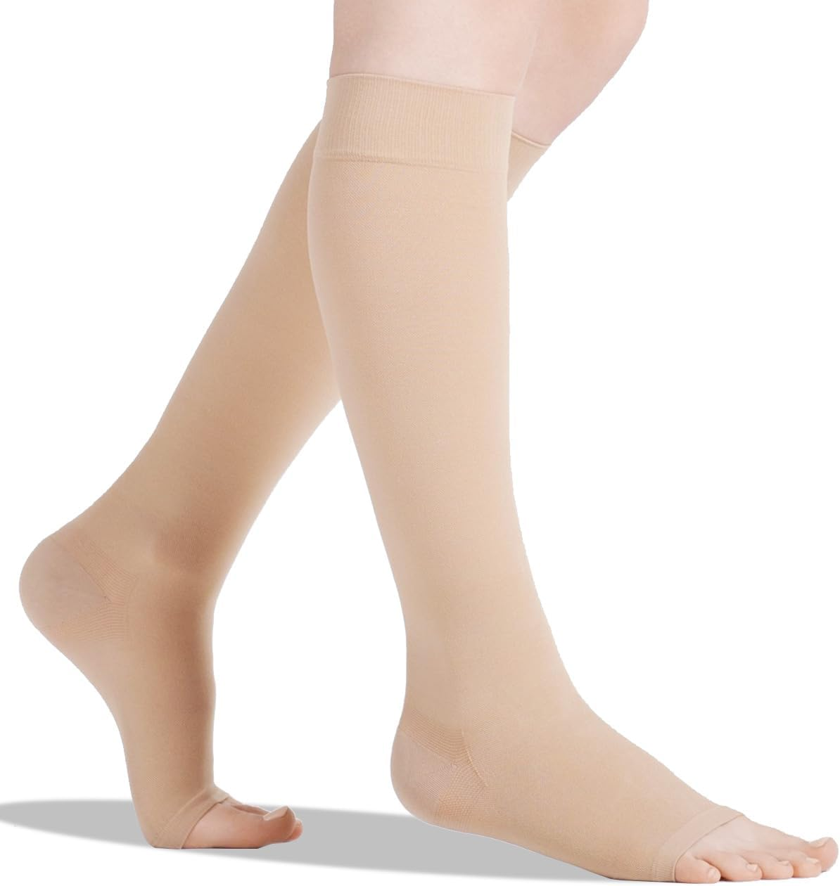 Medical Compression Socks Stockings 20-30 Mmhg Geman Tech Support Hose for Women (Black/Beige, Open Toe)