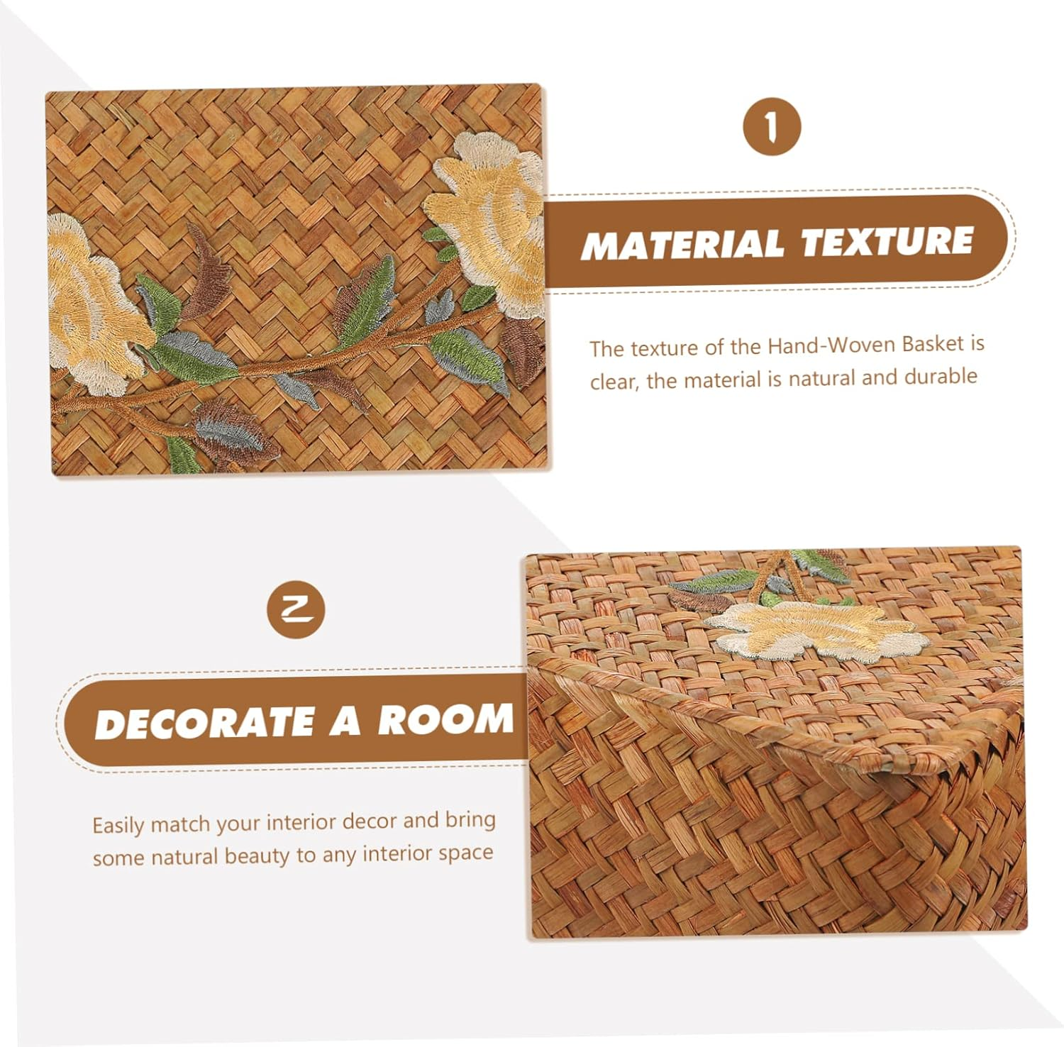 Decorative Woven Storage Basket Large Rectangular 29X19X12Cm Wicker Basket Lid Rustic Desktop Organizer for Home and Office Storage image number 4