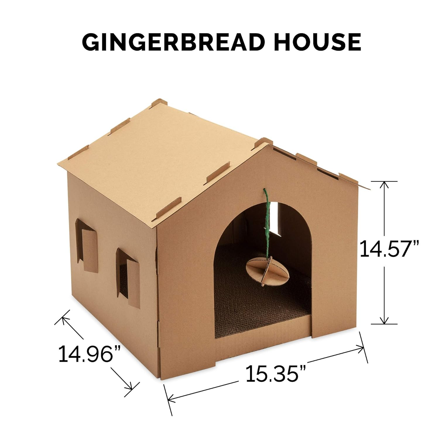 Furhaven Pet Cat Scratcher | Gingerbread House Corrugated Cat Scratcher W/Catnip, Cardboard (Brown), One Size image number 5