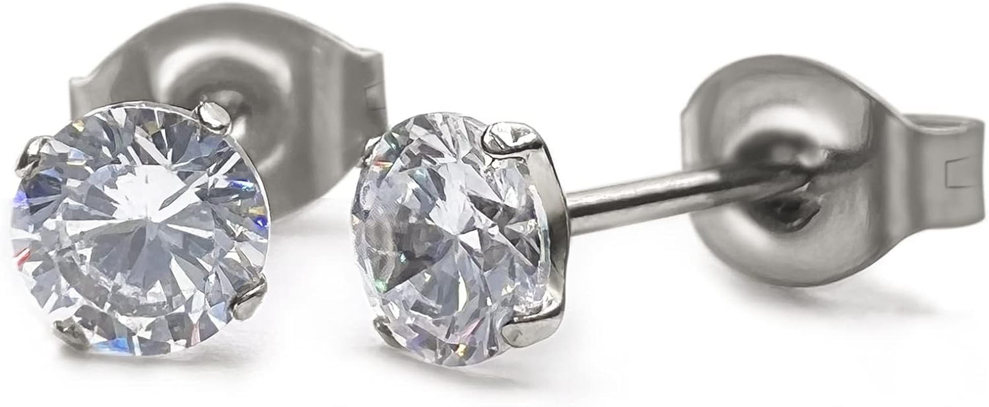 G23 Titanium Earrings Studs, Hypoallergenic Stud Earrings for Women Girls Men Sensitive Ears,Cubic Zirconia Earrings round Bright/Princess-Cut Square/Ball , Premium High Polished with Pure Titanium Backs image number 5