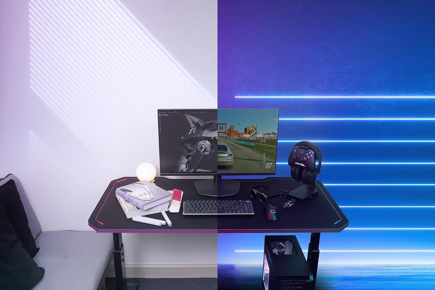 Cooler Master GD120 V1 PC Gaming Desk, Full Surface Water-Repellent Mousepad, 220Lbs Weight Support, 3 Height Levels, Cable Management Tray, 47.2D X 23.6W Workstation|Home Office image number 4