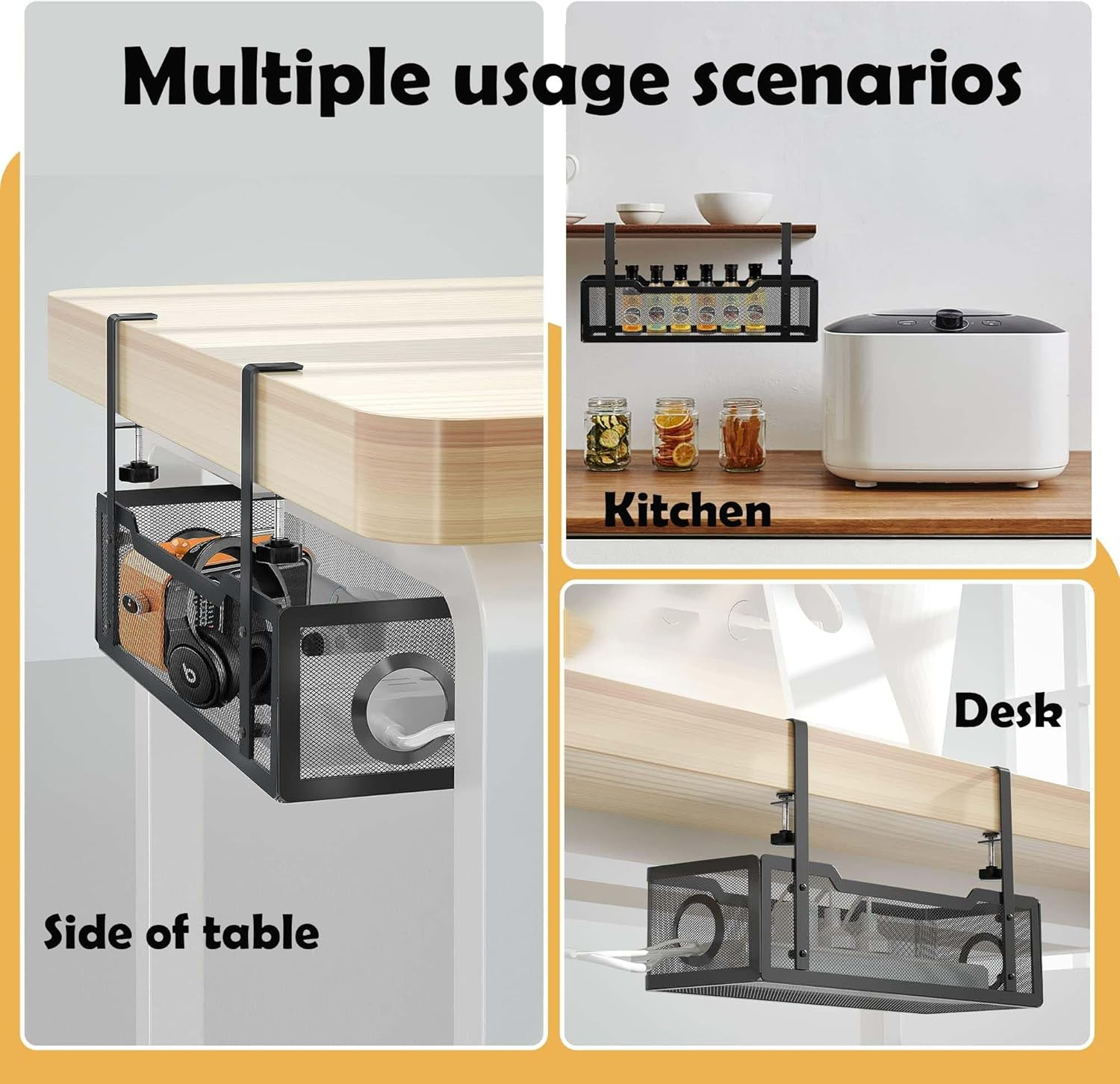 YDCZTYGY under Desk Office Cable Accessories Storage Management Tray Cord Organiser (Black) - White image number 6