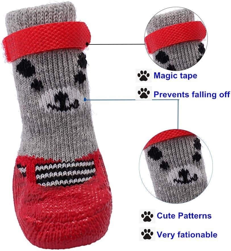 Dog Boots Waterproof Shoes Breathable Socks, with Anti-Slip Sole and Adjustable Magic Tape All Weather Protect Paws Only Fit for Small Dog(4Pcs) (Red, M) image number 4