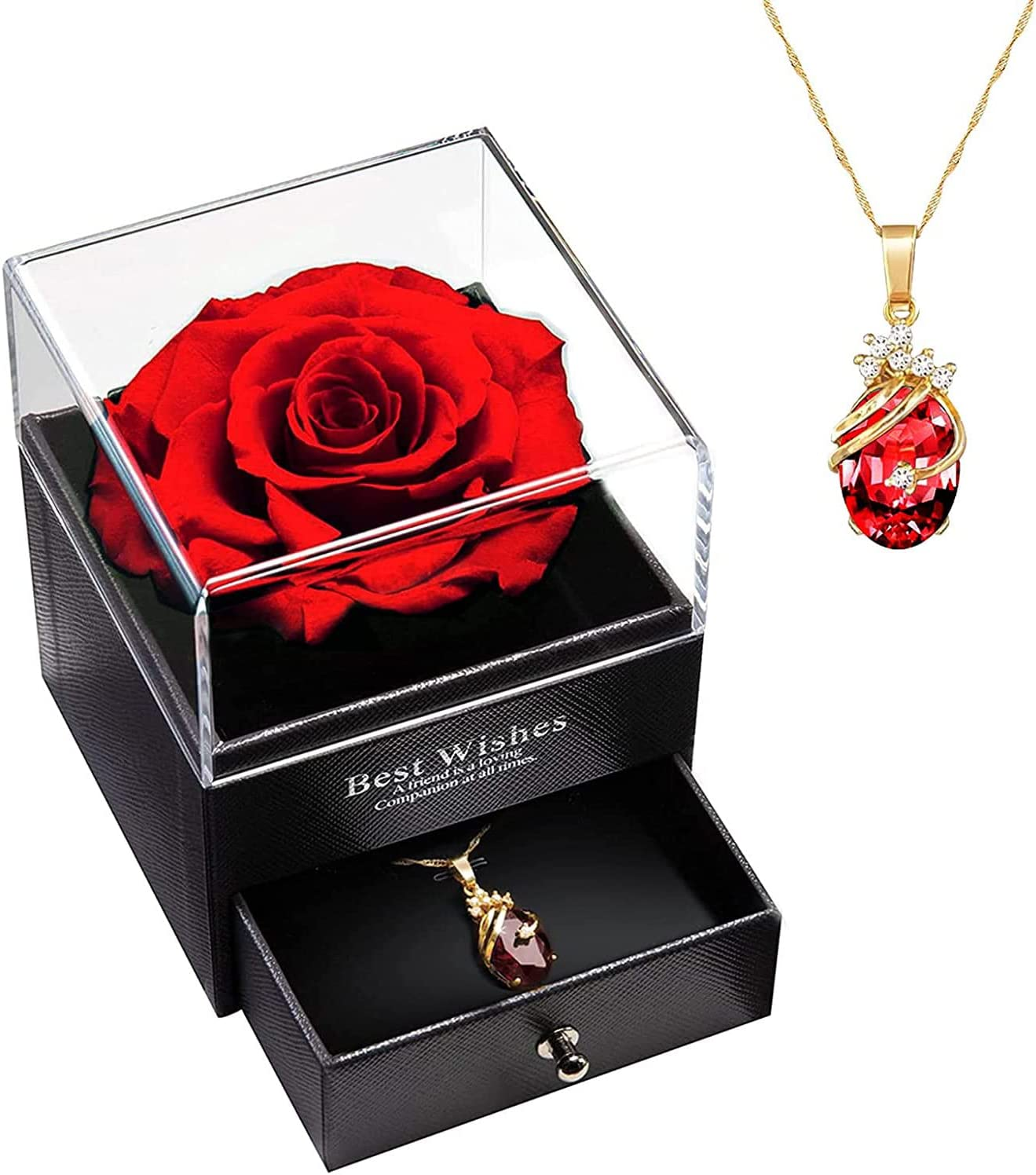 Gifts for Women, Eternal Rose Box with Necklace, Real Flower Jewelry Box for Valentines Presents, Christmas, Birthday Mother'S Day, Anniversary, Birthday - Her/Mum/Wife/Girlfriend/Grandma/Mom-Ideas - Blue image number 5
