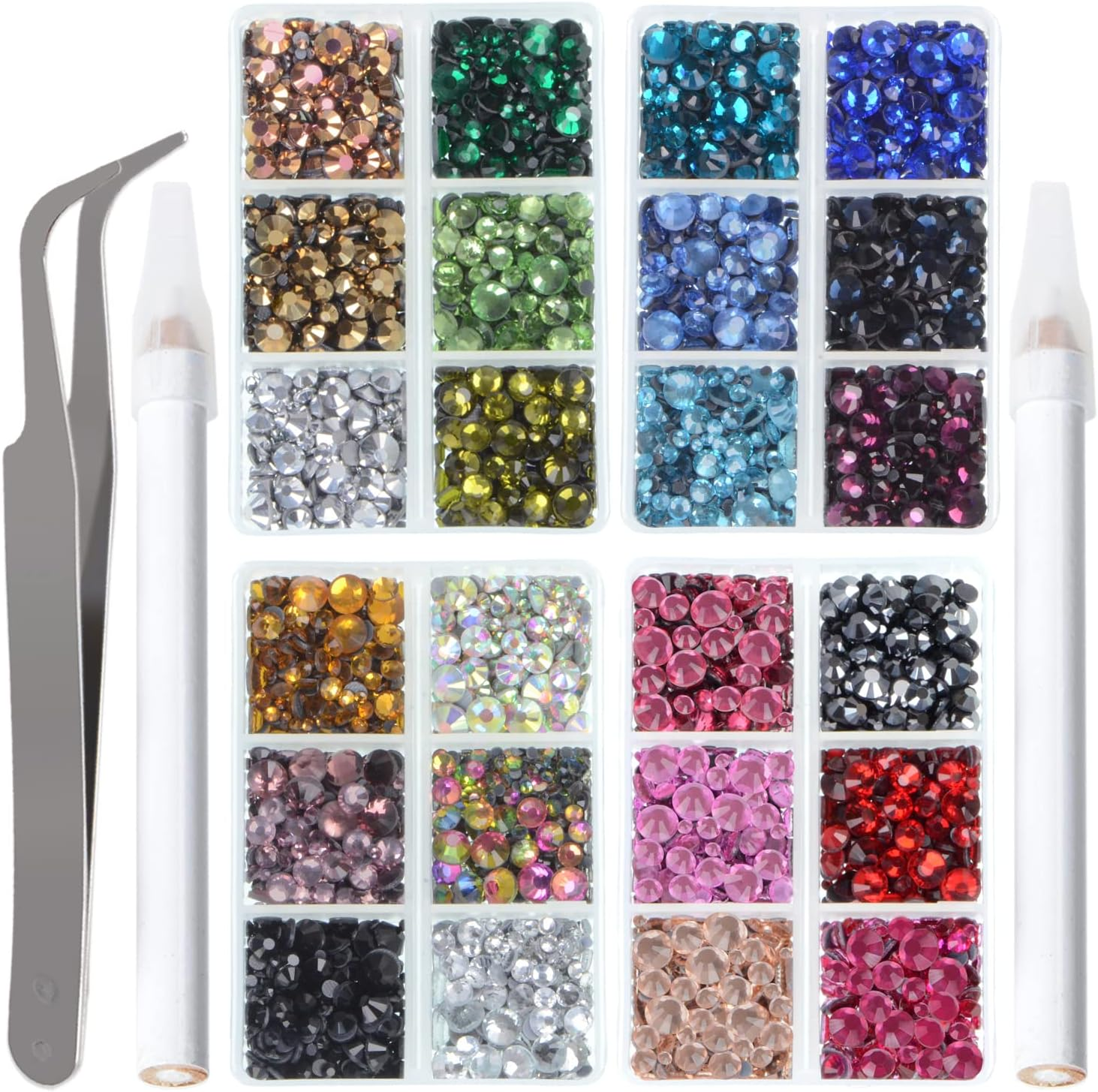 Lpbeads 10000Pcs Hotfix Rhinestones Flatback Glass Crystal 24 Mixed Color Rhinestone with Tweezers and Picking Pen for Crafts Clothes Nail Art - 4 Colors And 5 Sizes Each Color 1 image number 2