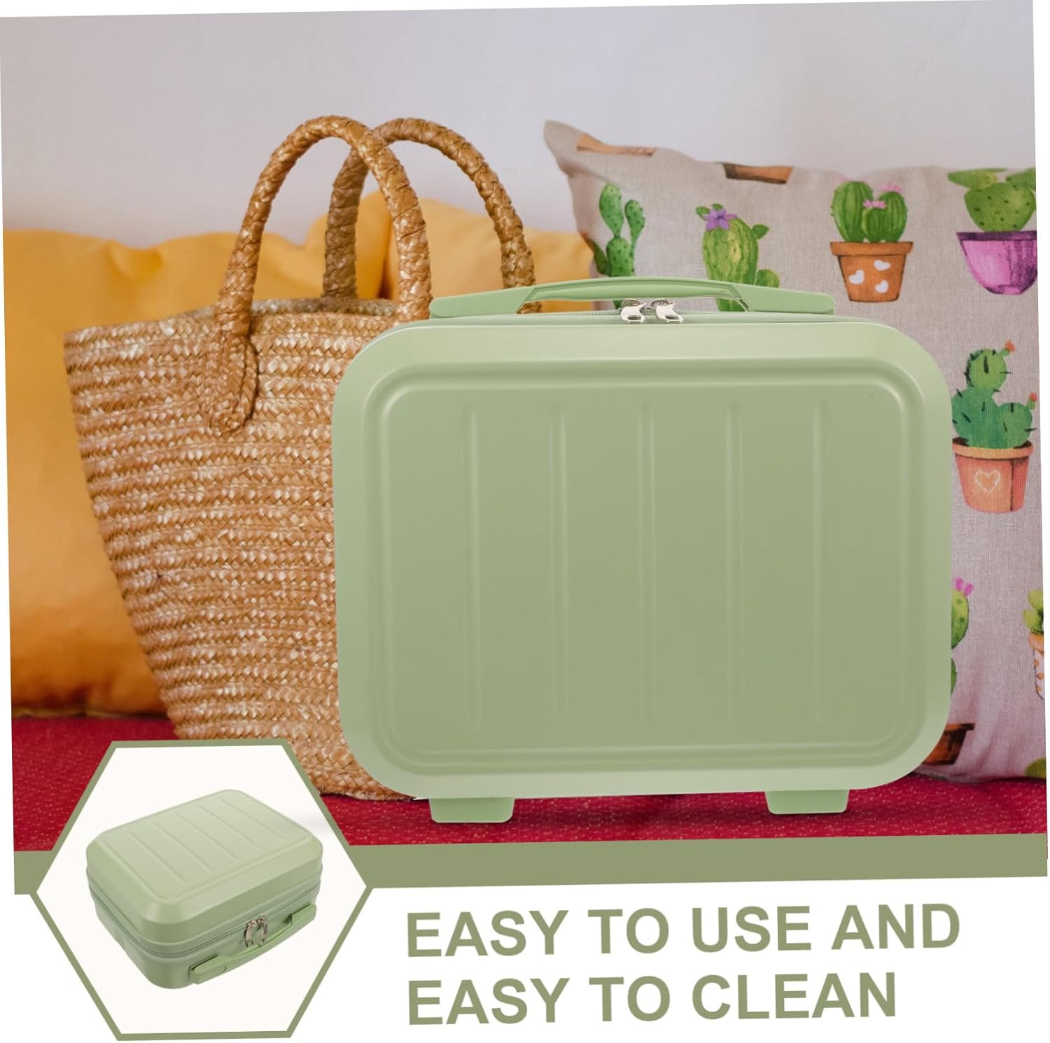 WRITWAA Large Capacity Travel Makeup Case with Zipper Handle Avocado Green Cosmetic Suitcase for Women and Portable Organizer for Cosmetics Toiletries and Essentials image number 4