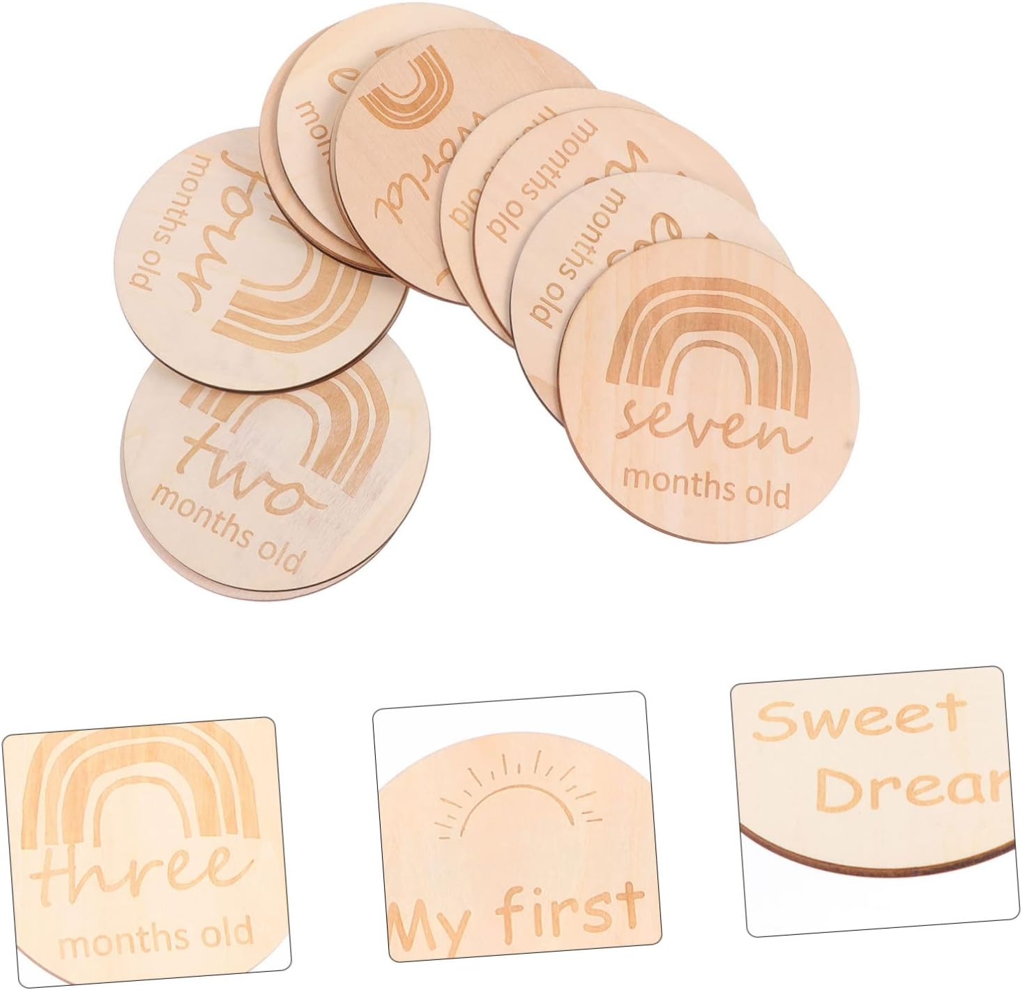 Double-Sided Engraved Rainbow Baby Growth Recording Cards 13Pcs Set Newborn Monthly Milestone Commemorative Memory Photo Props for Infant Birthday image number 2