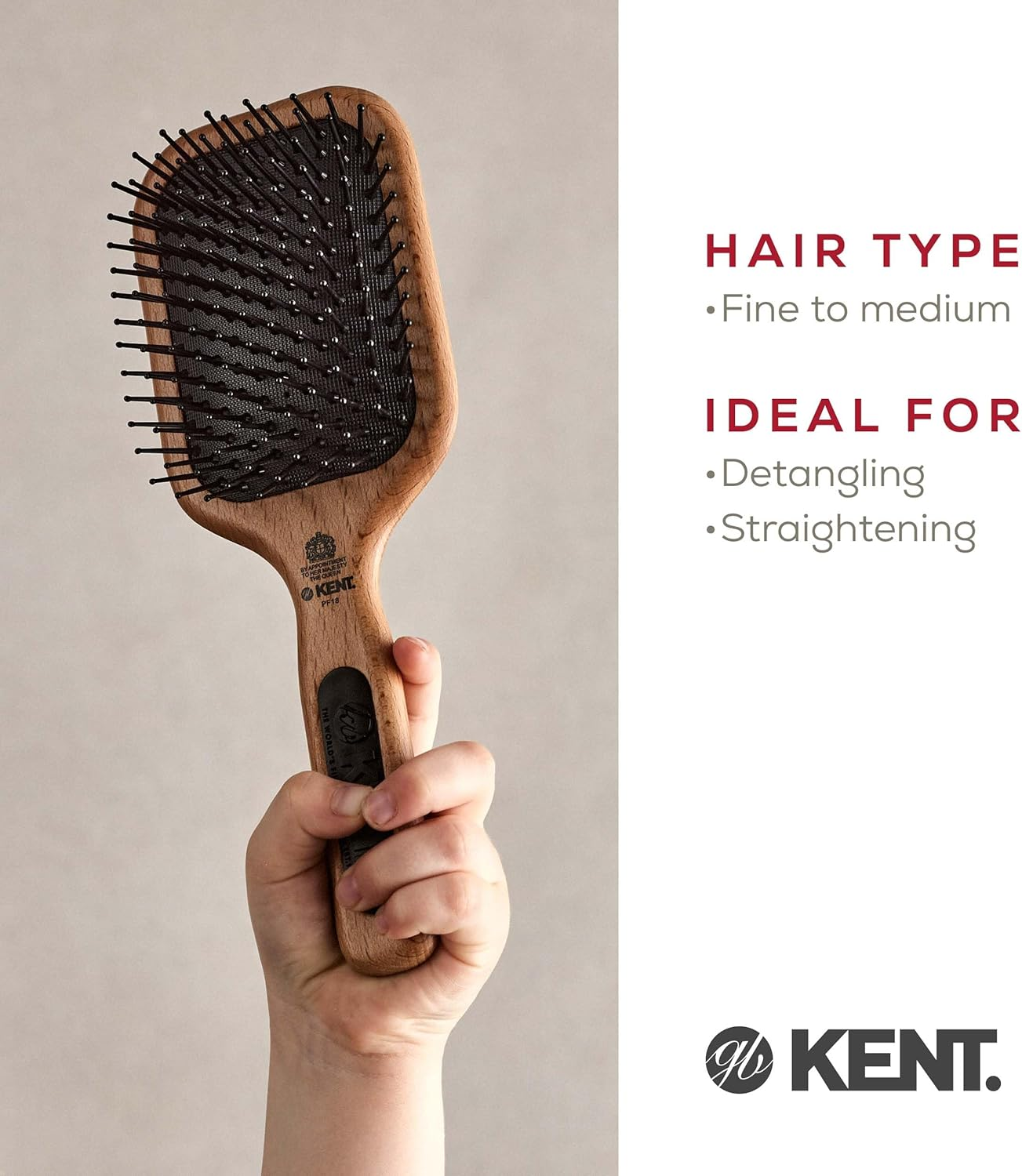 Kent Paddle Hair Brush with Non Scratch Ball-Tipped Nylon Quills, Medium