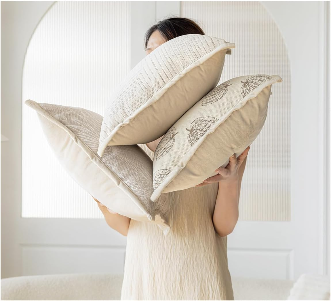 Virellisee 18"X18" Set of 2 Decorative Throw Pillow Covers, Modern Neutral Chenille Cushion Covers for Sofa, Beds and Home Decor (Beige) image number 2