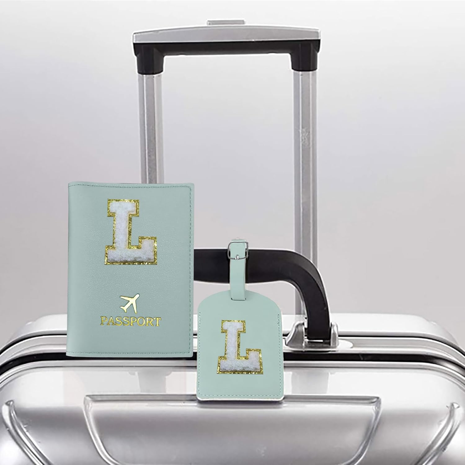COSHAYSOO Initial Passport Cover and Luggage Tag Set for Women, Teal, L image number 3
