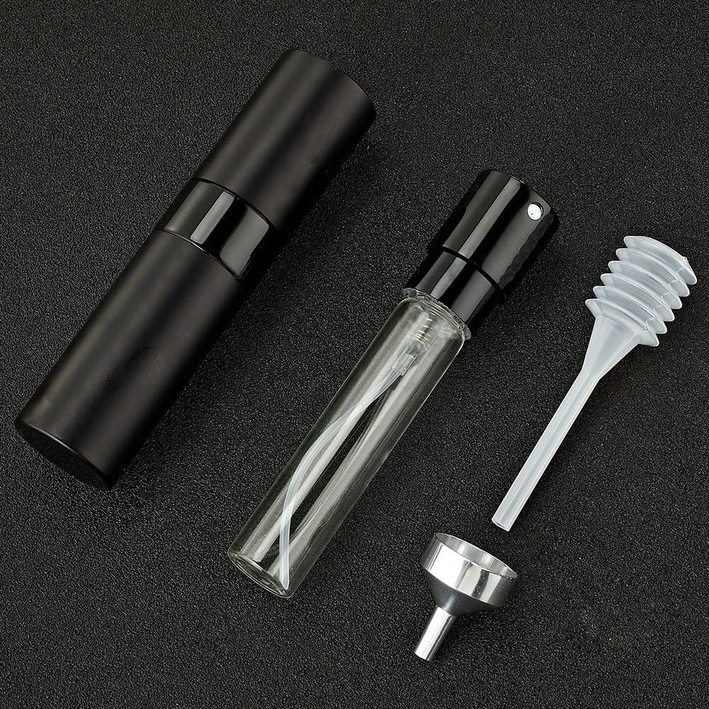 Travel Perfume Atomizer Spray Bottle (8Ml) Set - Twisting Concealed Mouth Design | Refillable Empty Bottle for Perfume and Aftershave Travel & Handbag (Perfume Atomizer-Matte Black)