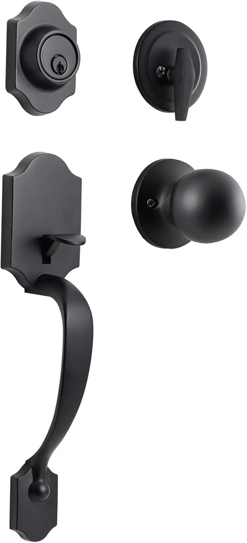 Neutype Front Door Handle Set Entrance Door Lock Set Matte Black Heavy Duty Entry Handle Set with Lock, with Single Cylinder Deadbolt and Lever Handle, Compatible with Right & Left Handed Doors