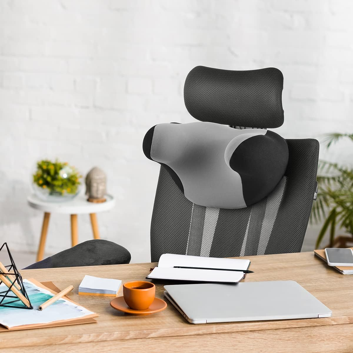 Car Headrest Neck Pillow Comfortable Memory Form Breathable Ergonomic Design Relieving Neck Stiffness and Adjustable Straps for Different Sitting Positing（Black Grey） image number 4