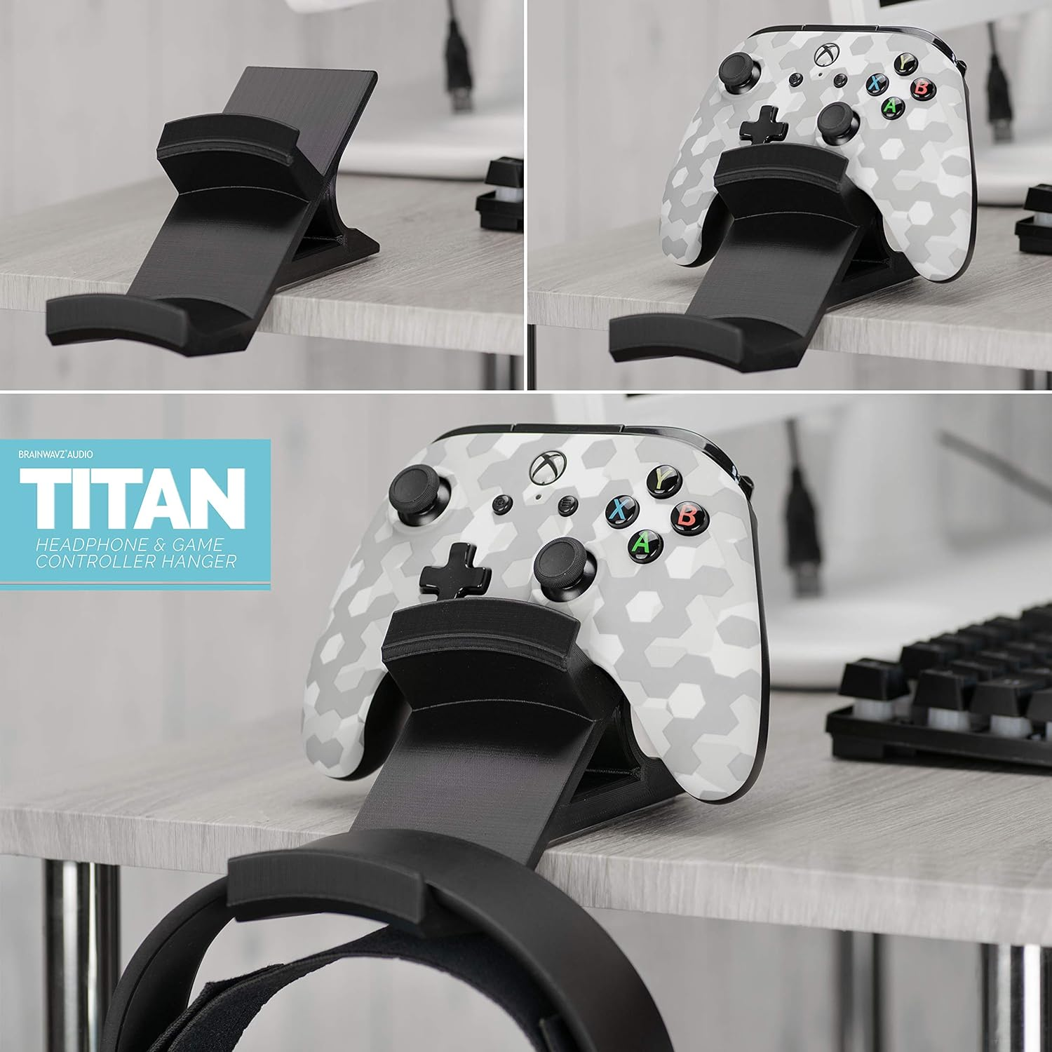 The Titan - Desktop Gamepad Controller & Headphone Hanger Holder - Designed for XBOX ONE, PS4, PS3, Dualshock, Switch, PC, Steelseries, Steam & More, Reduce Clutter, Black by Brainwavz image number 1