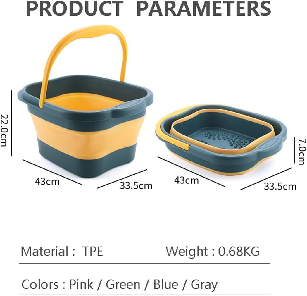 Collapsible Foot Bath Massage Tub with Handle, Gofunway Foot Spa Basin Soaking Tub Portable Pedicure, Plastic Feet Soaking Tub with Acupressure Massage Points,Foldable Laundry Basket (Pink Collapsible Basin) - Green Collapsible Basin image number 4