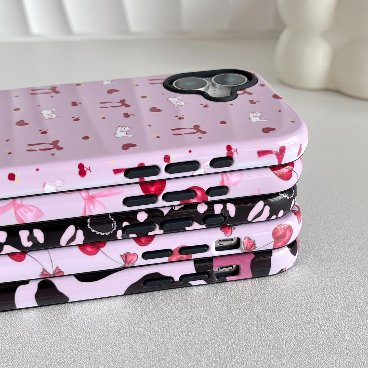 DEFBSC Case for Iphone 16 Pro Max, Cute Pink Bow Cherry Print Aesthetic Trendy Pattern for Women Girls Slim Durable Bumper Shockproof Hybrid Hard Back Phone Cover, Big Ribbon/Glossy image number 7